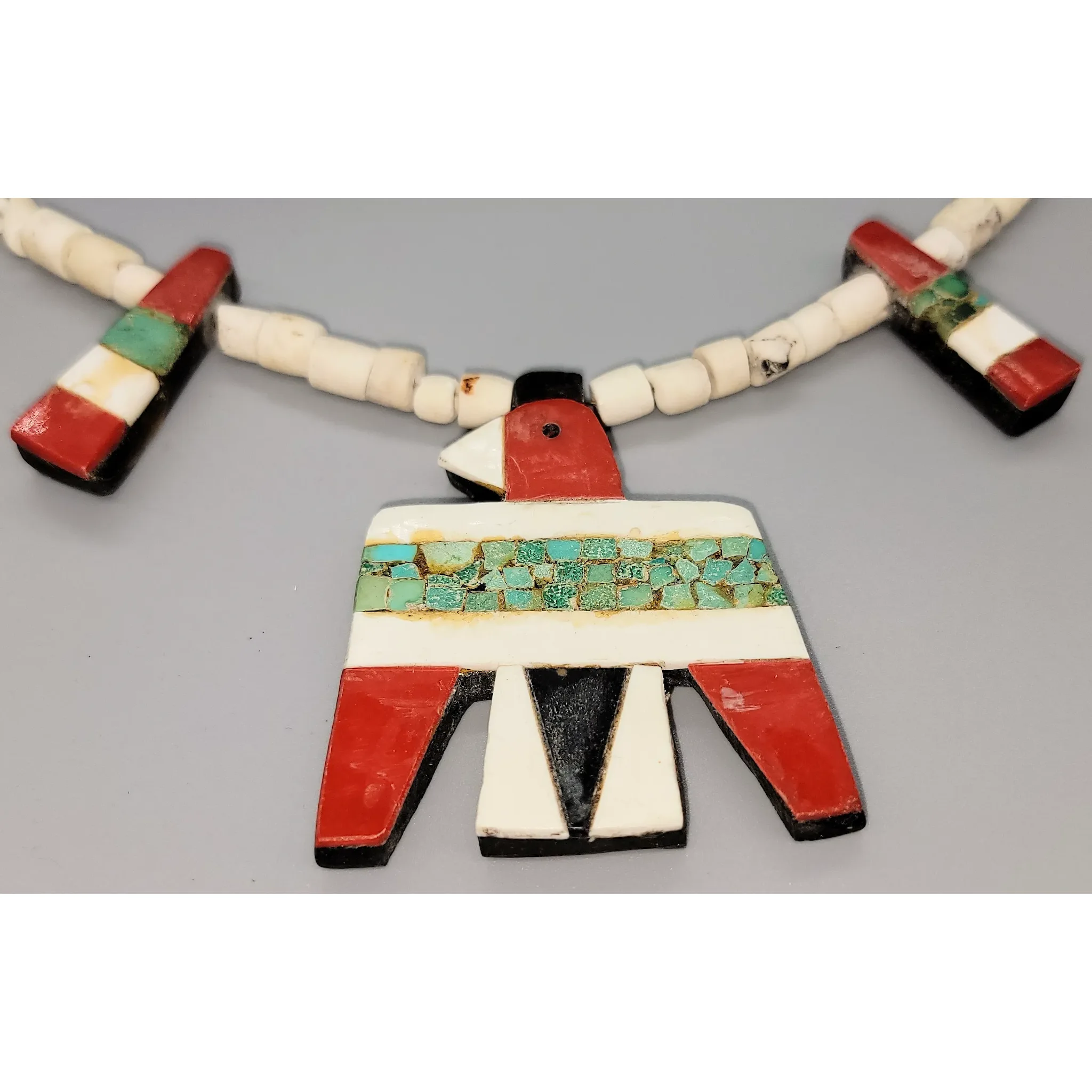 Vintage Santo Domingo Pueblo Thunderbird Necklace & Earrings - View 3