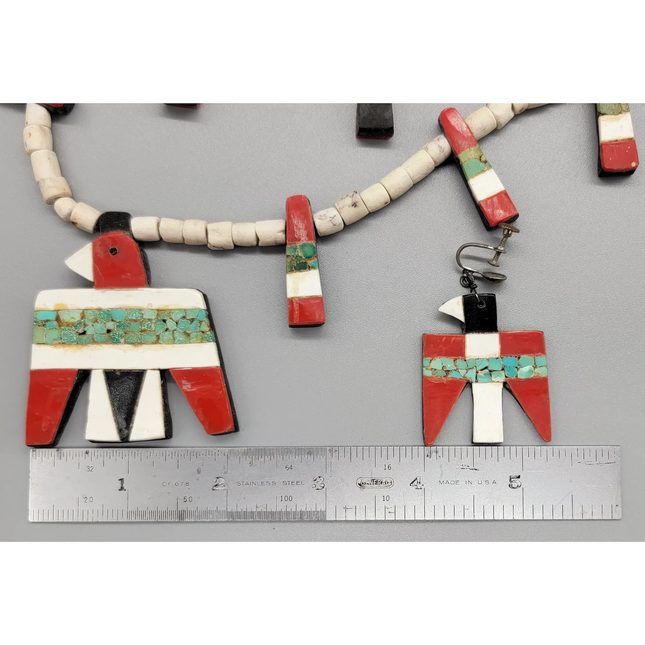 Vintage Santo Domingo Pueblo Thunderbird Necklace & Earrings - View 7