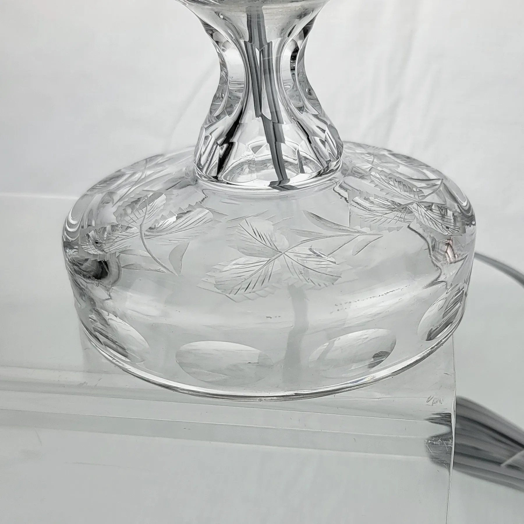 Pair Elegant Cut & Engraved Crystal Candletick Lamps - 1930s-40s - View 14