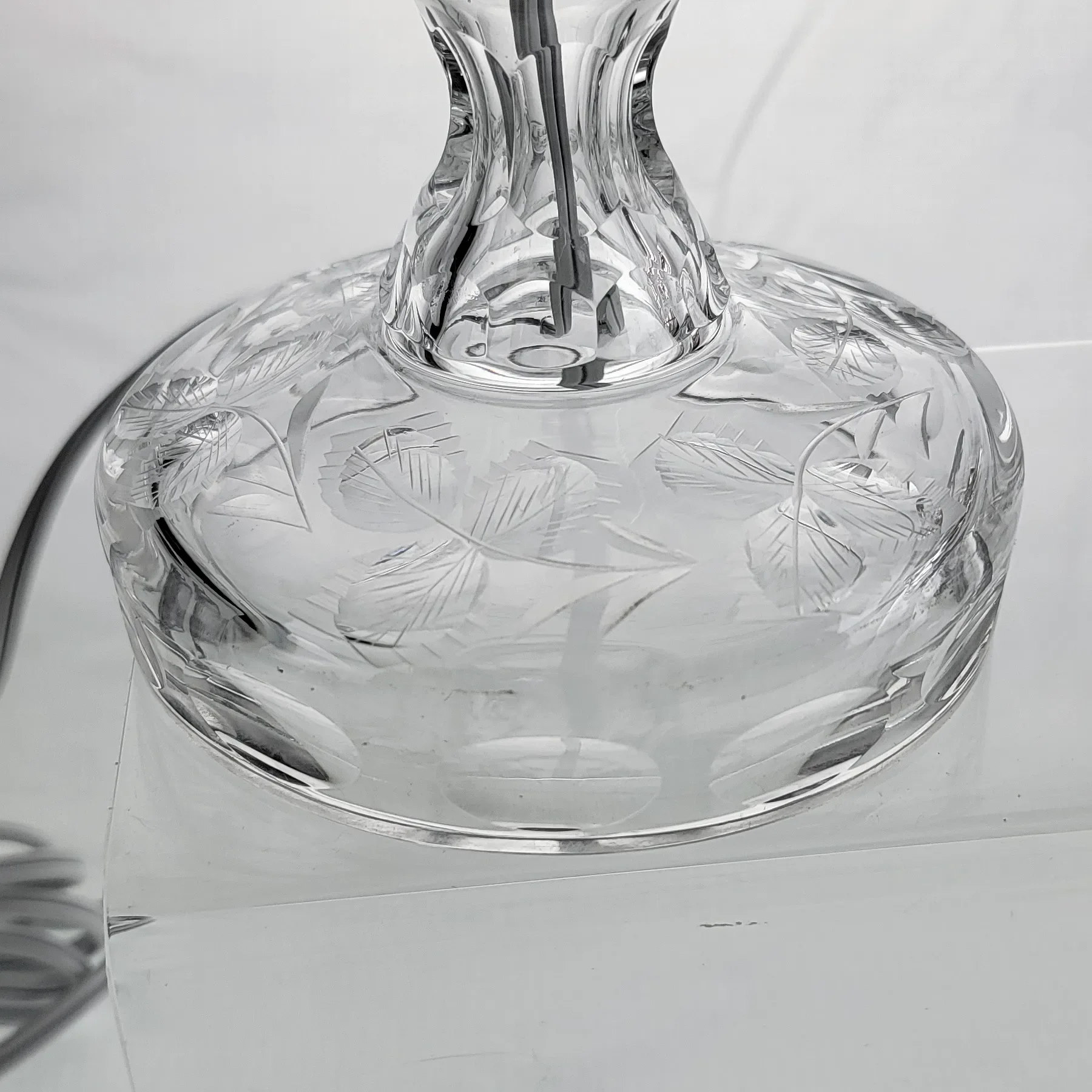 Pair Elegant Cut & Engraved Crystal Candletick Lamps - 1930s-40s - View 15