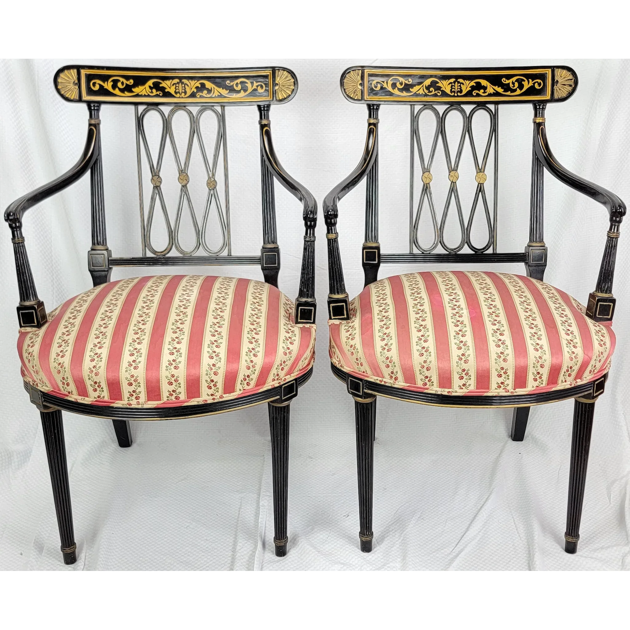 Pair Ebonized and Gilt Regency Arm Chairs - View 3