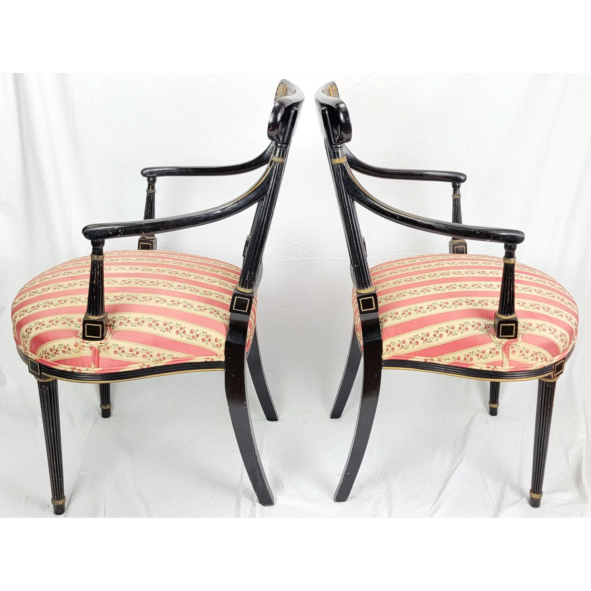 Pair Ebonized and Gilt Regency Arm Chairs - View 6