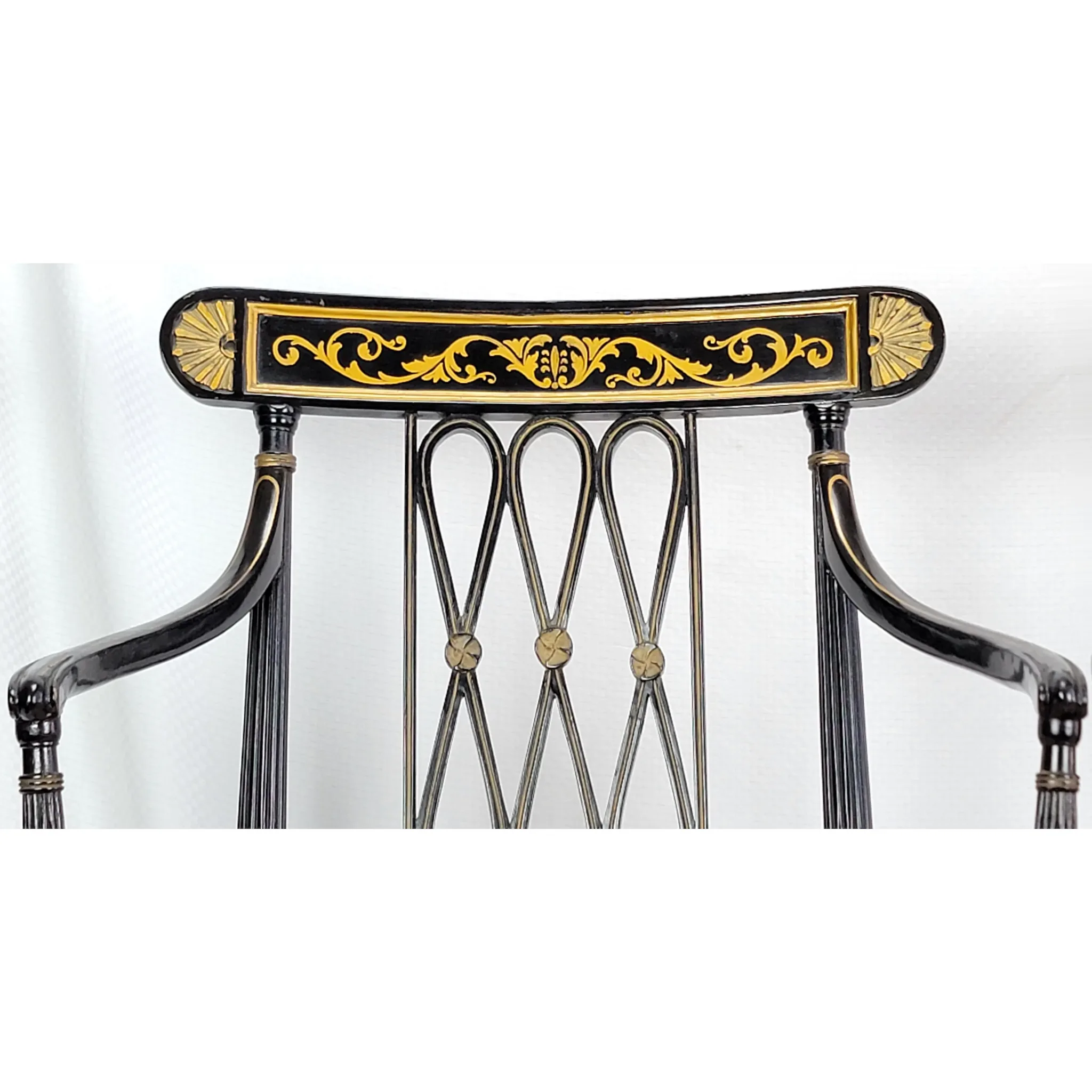 Pair Ebonized and Gilt Regency Arm Chairs - View 9