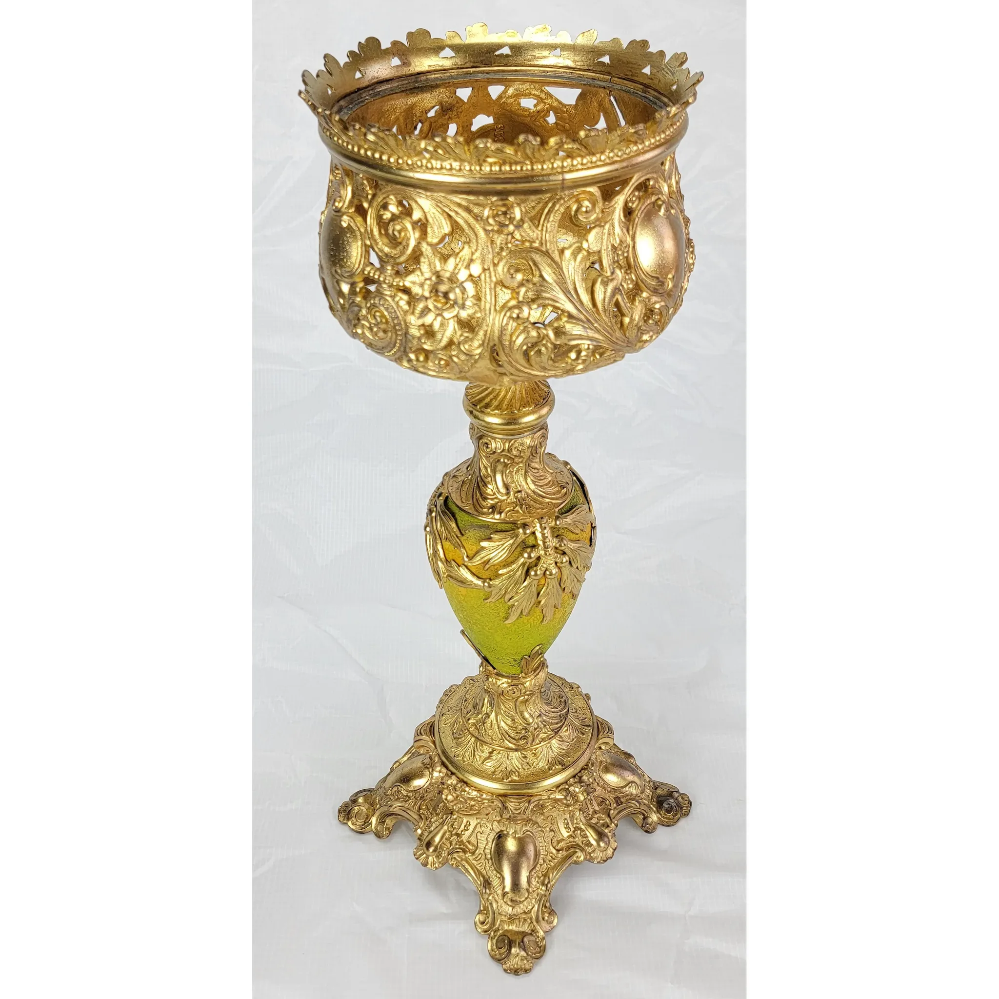 Ornate Antique Bradley & Hubbard B&H Gilded Kerosene Banquet Lamp - Pink Slag Glass Shade - View 15