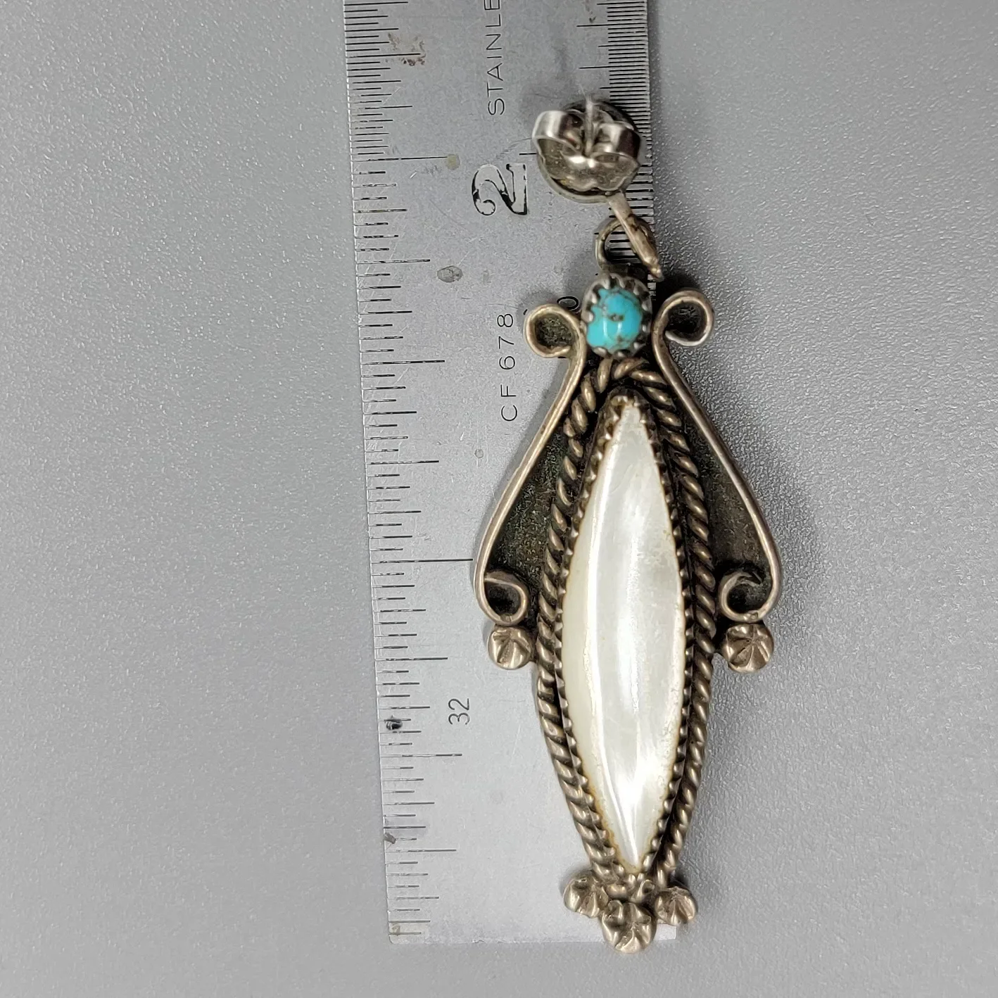 Signed D. Dedman Navajo Necklace & Earrings - MOP and Turquoise - View 4