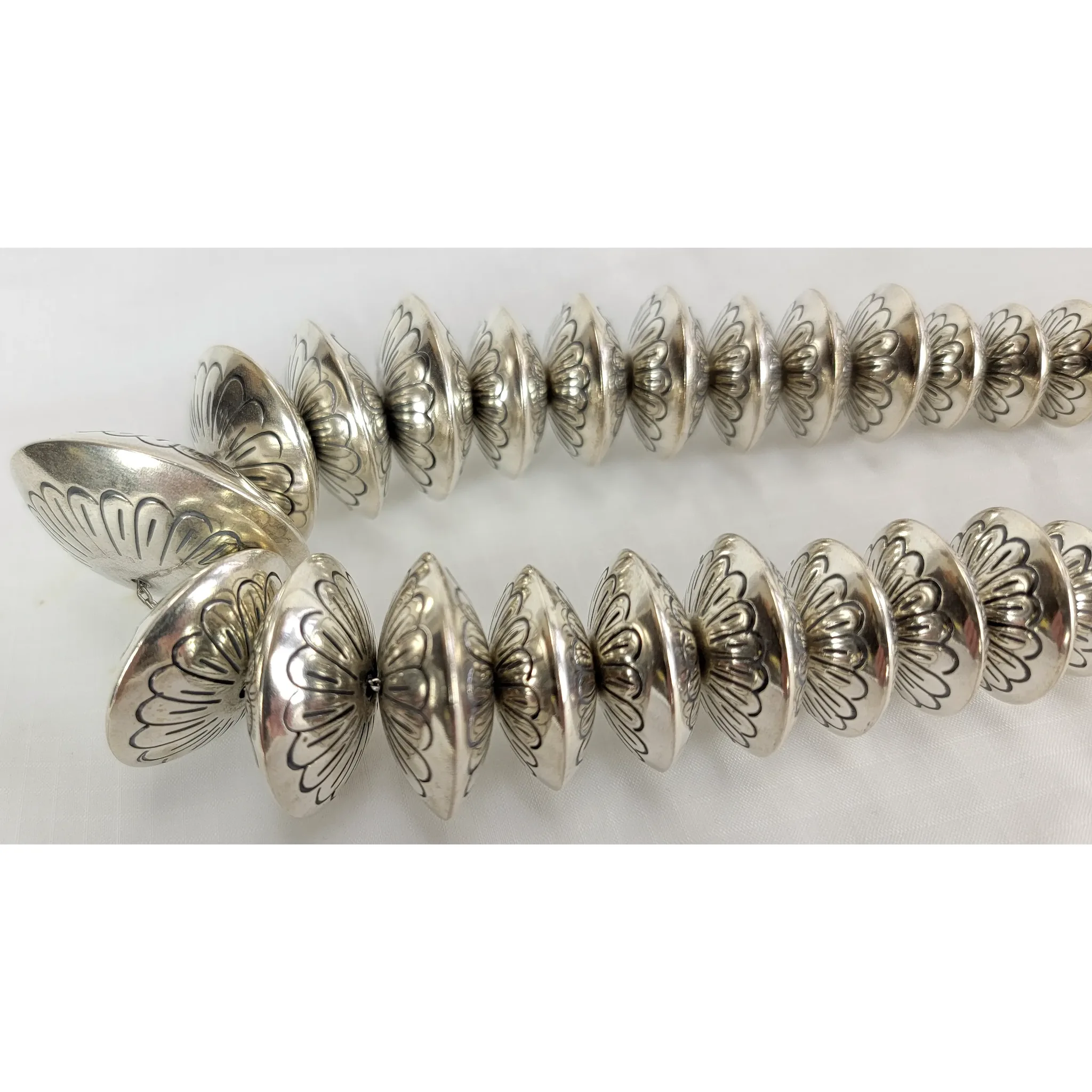 Large Navajo Pearl Sterling Silver Necklace - 192 Grams - Signed - View 4