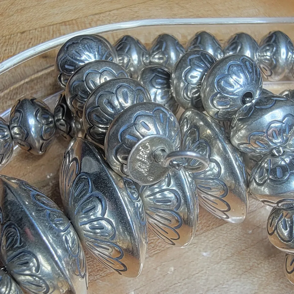 Large Navajo Pearl Sterling Silver Necklace - 192 Grams - Signed - View 7