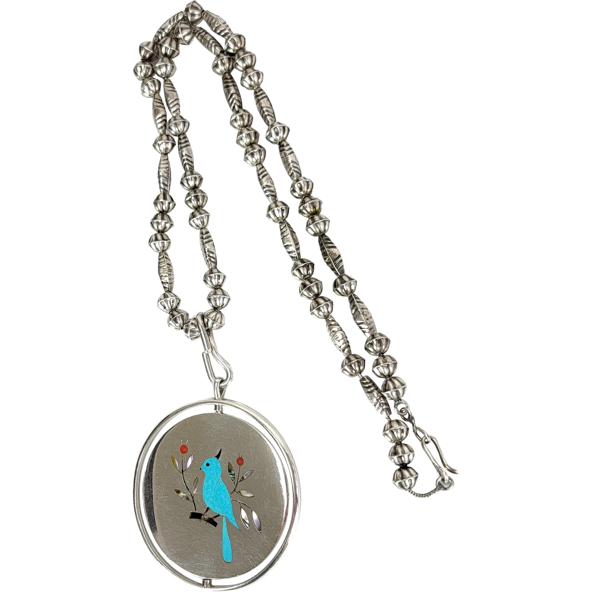 Vintage Zuni Spinner Necklace - Inlaid Blue Bird