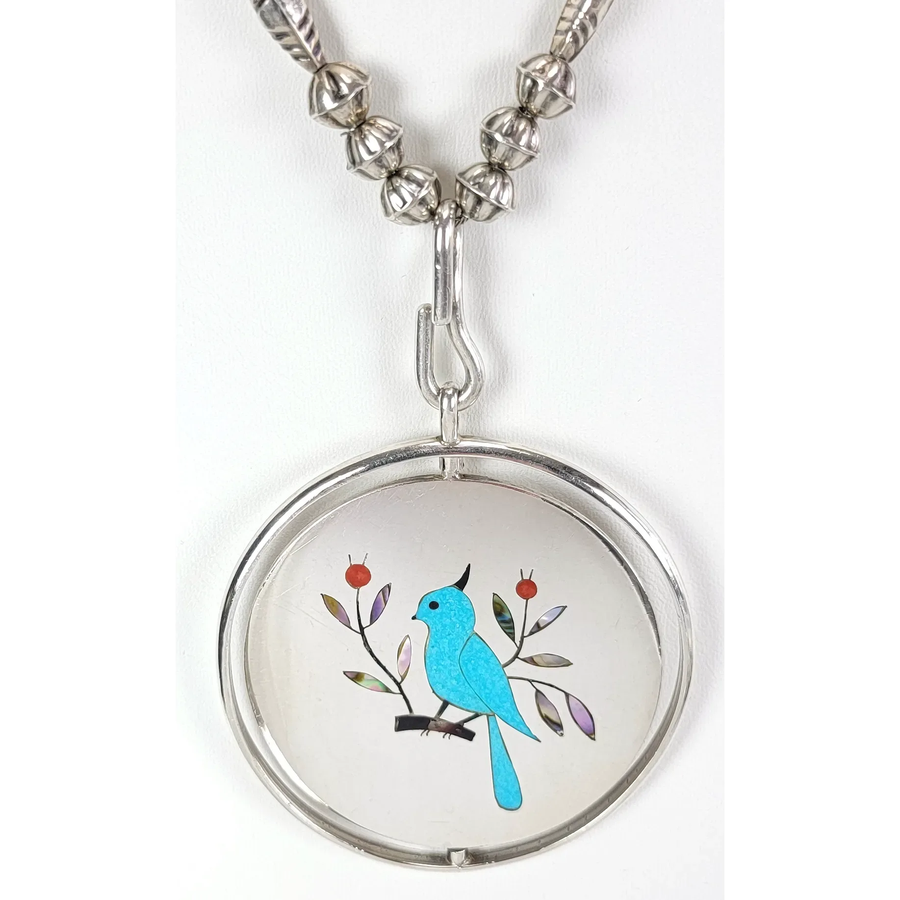 Vintage Zuni Spinner Necklace - Inlaid Blue Bird - View 2