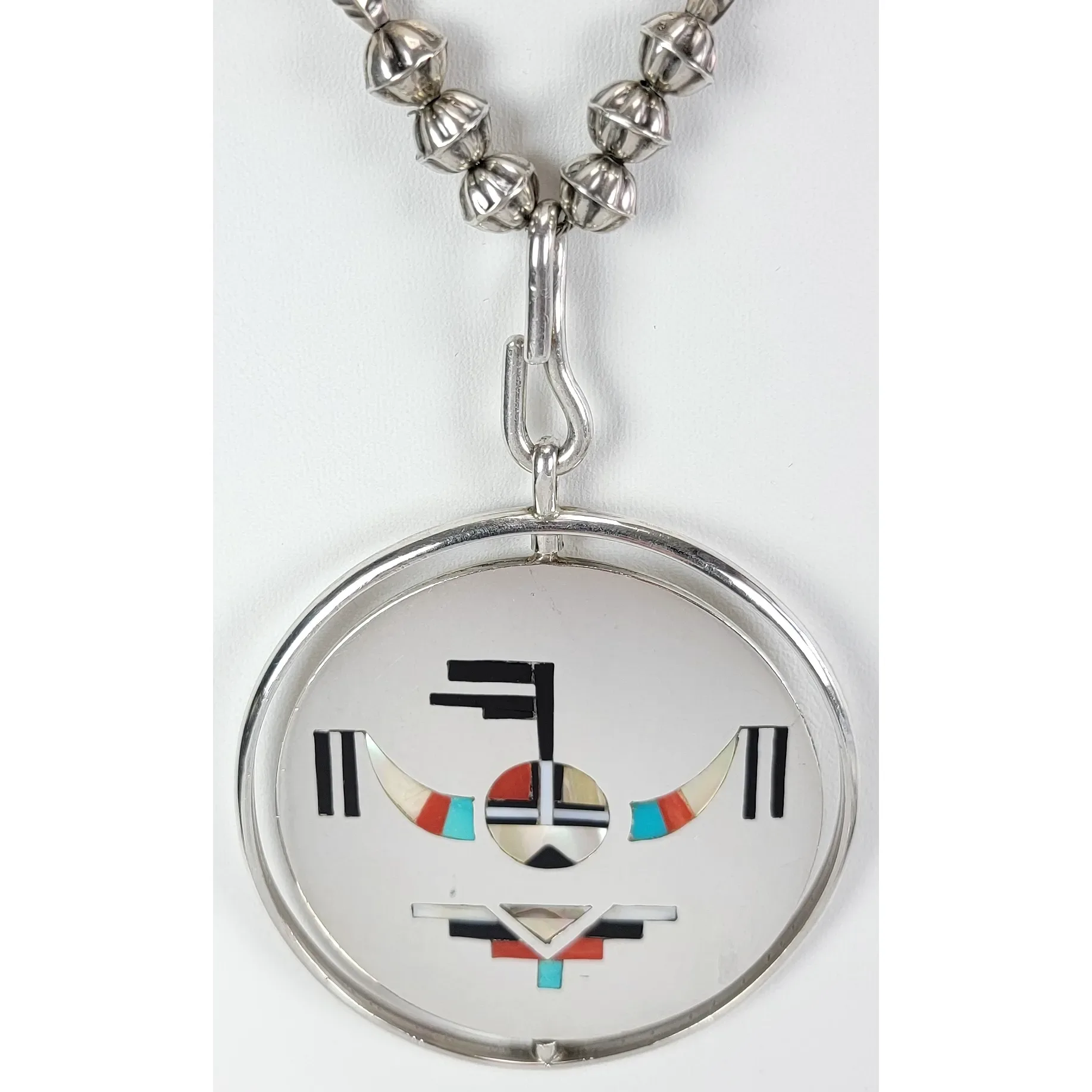 Vintage Zuni Spinner Necklace - Inlaid Blue Bird - View 4