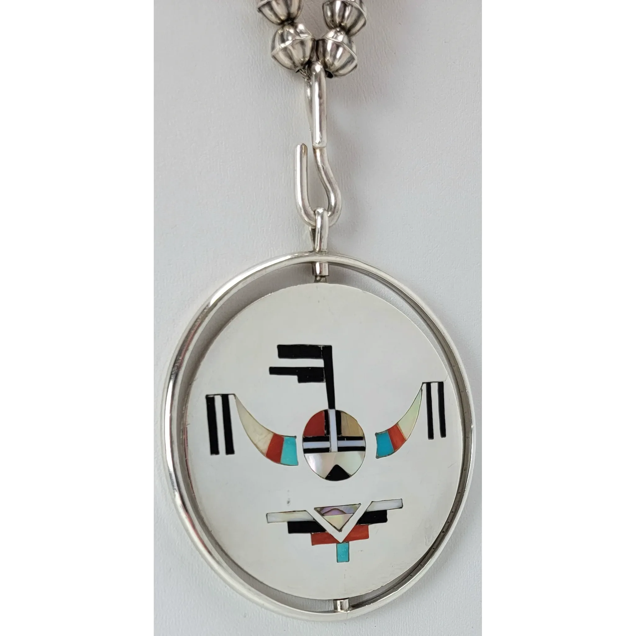 Vintage Zuni Spinner Necklace - Inlaid Blue Bird - View 5