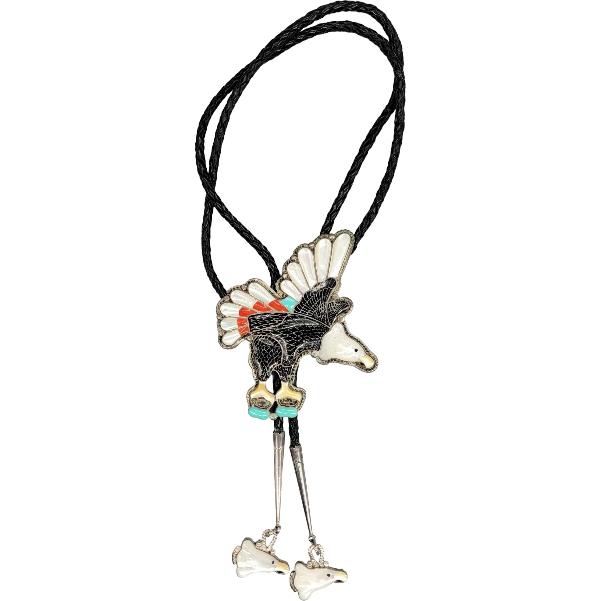 Vintage Zuni Flying Eagle Bolo Tie - Paul Peyketewa Jr