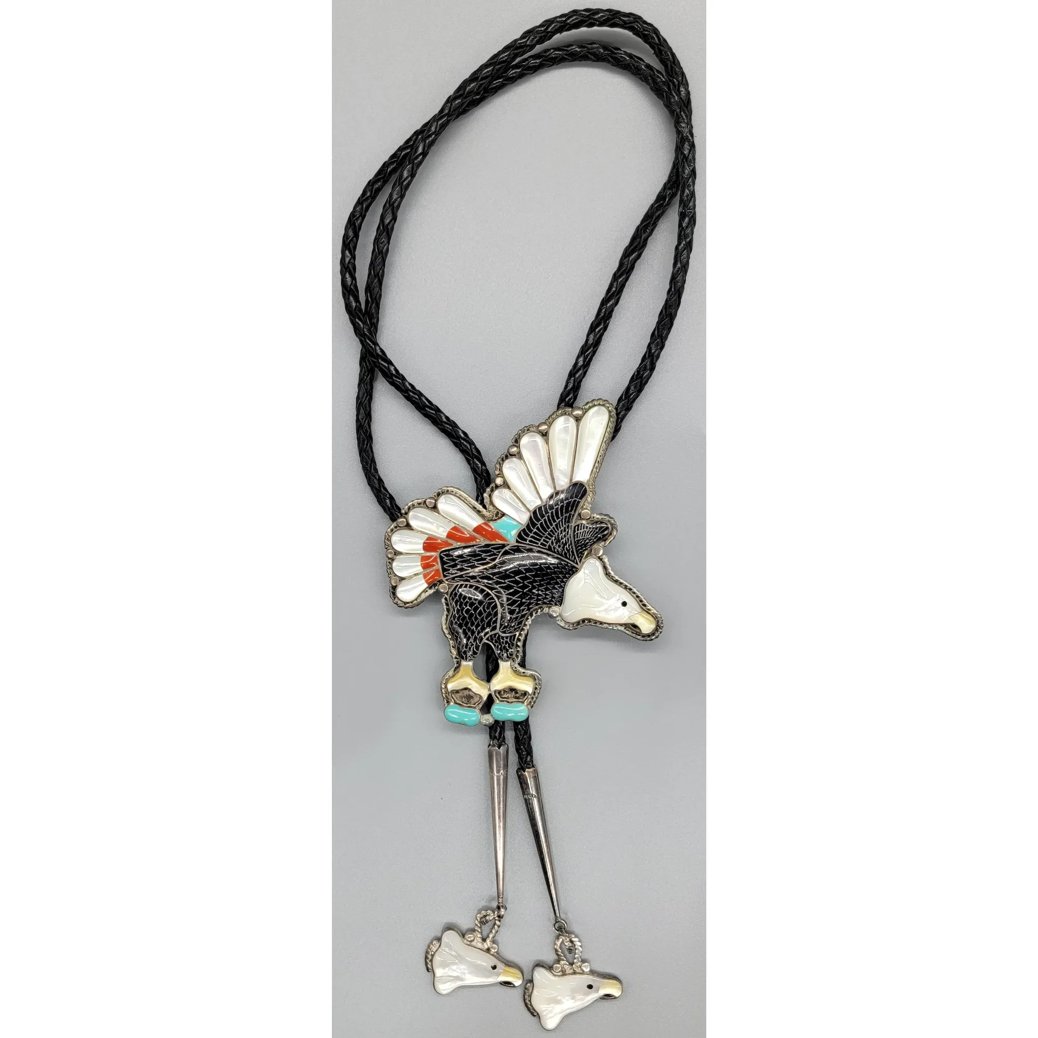 Vintage Zuni Flying Eagle Bolo Tie - Paul Peyketewa Jr - View 2