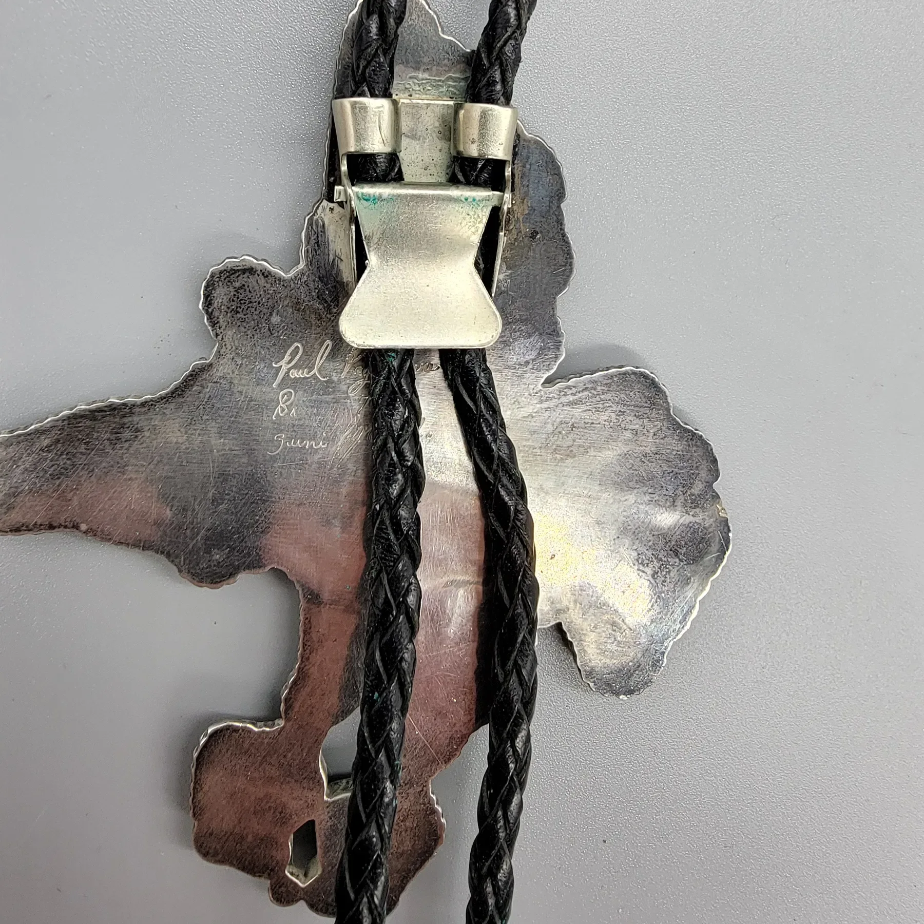 Vintage Zuni Flying Eagle Bolo Tie - Paul Peyketewa Jr - View 8