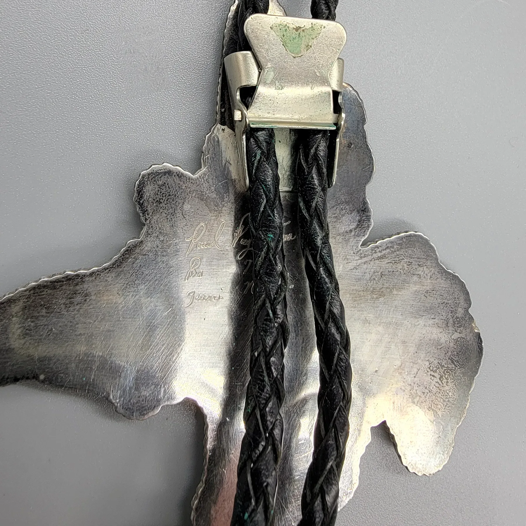 Vintage Zuni Flying Eagle Bolo Tie - Paul Peyketewa Jr - View 9