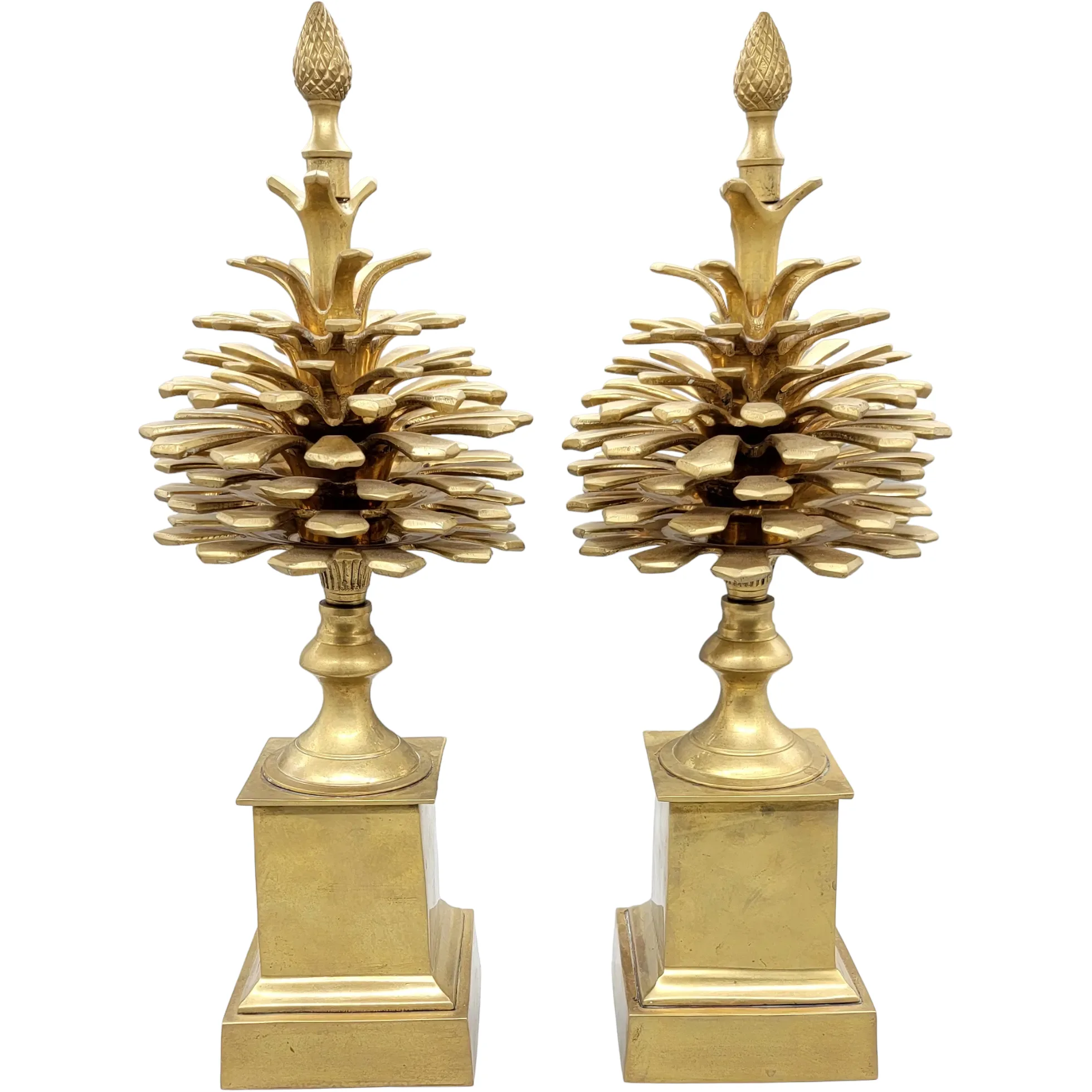 Pair Mottahedeh Solid Brass Pinecone Garnitures