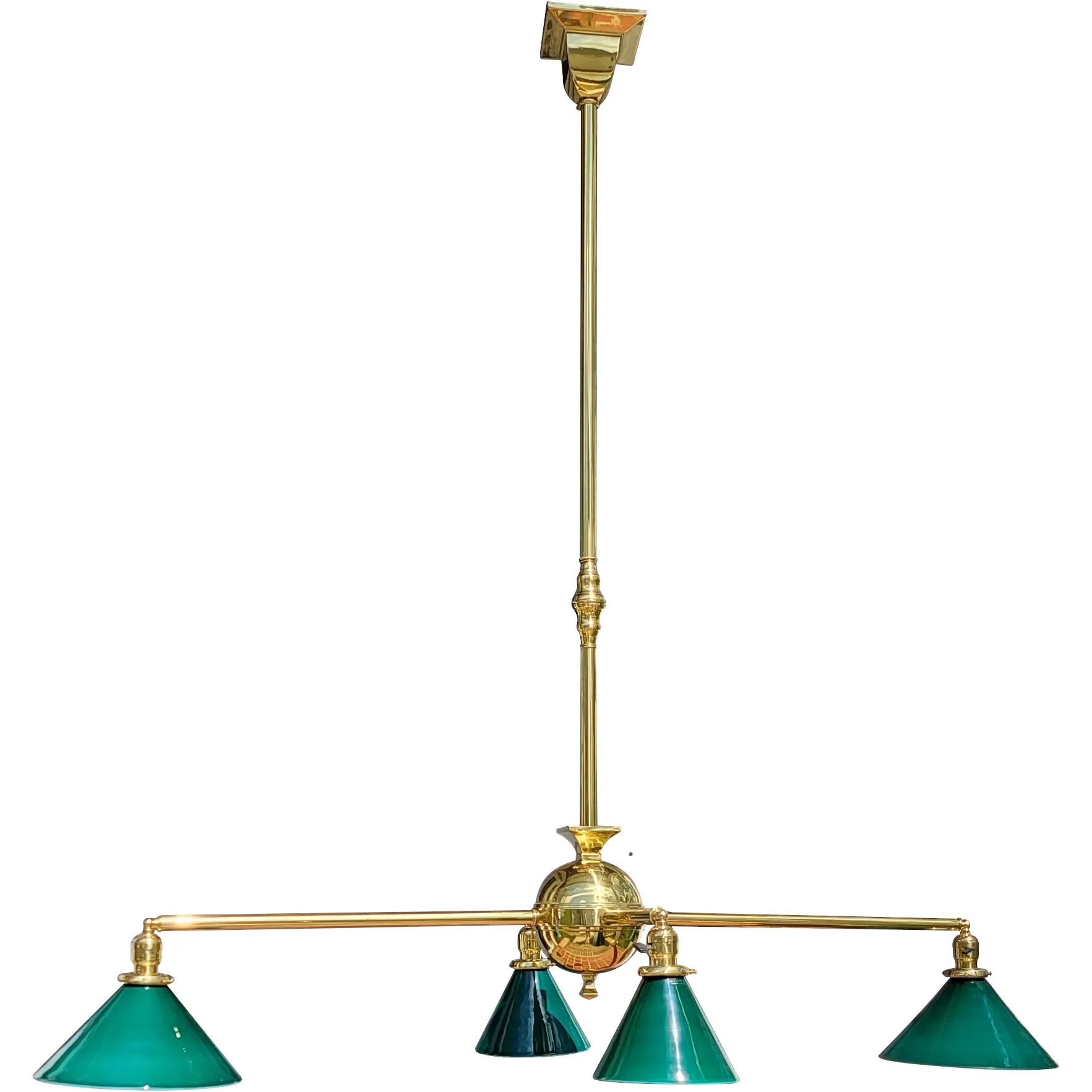 Antique Brass Billiards 4-Light Fixture - Emeralite Cone Shades