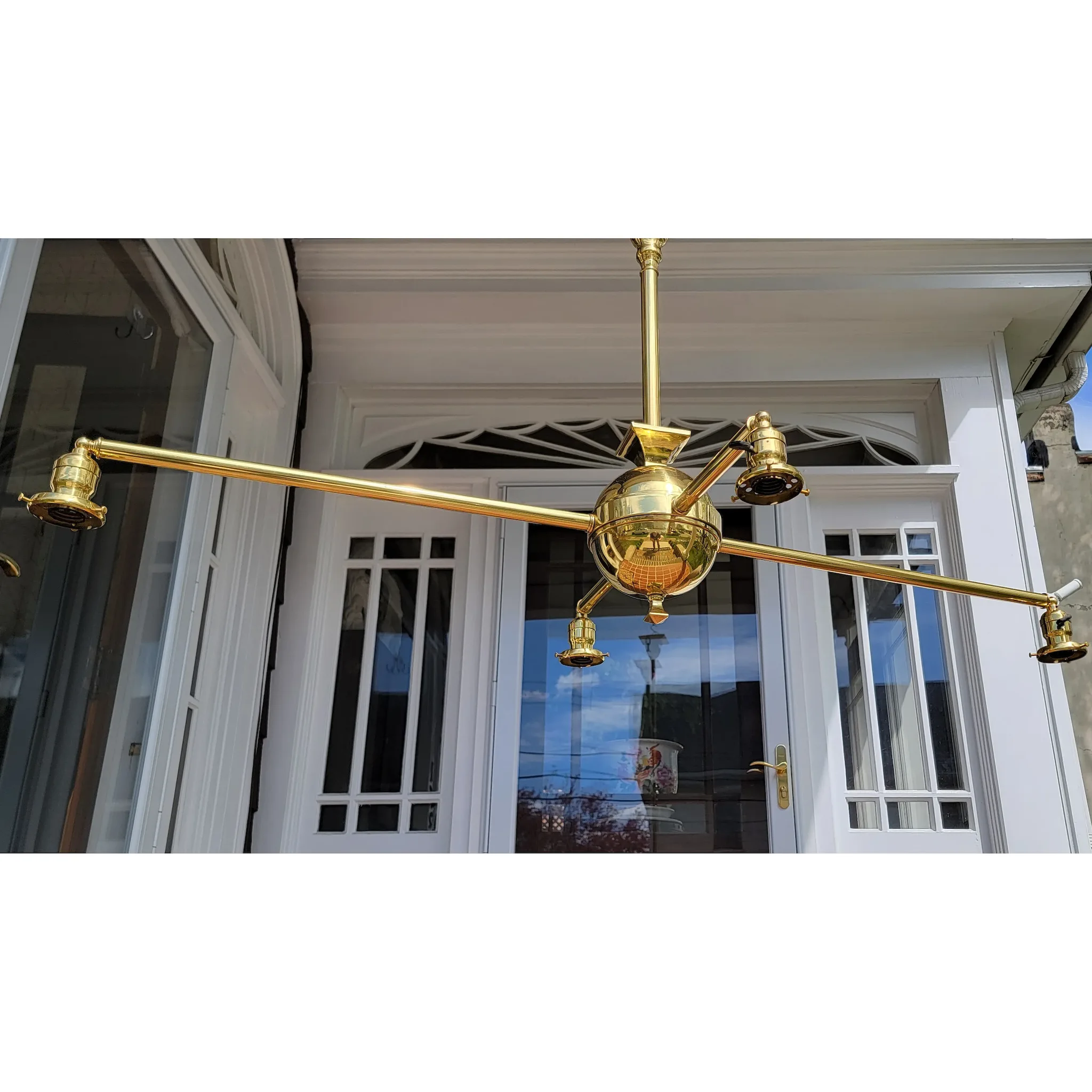 Antique Brass Billiards 4-Light Fixture - Emeralite Cone Shades - View 10