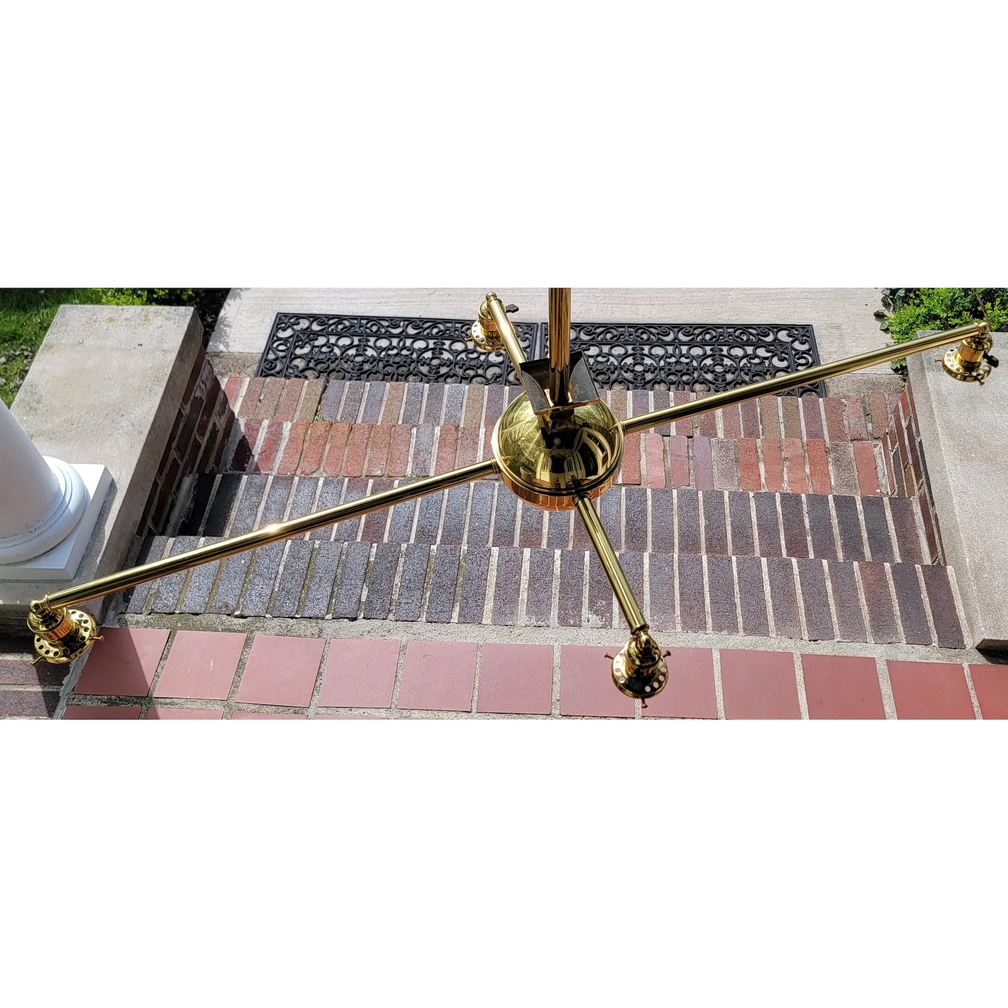 Antique Brass Billiards 4-Light Fixture - Emeralite Cone Shades - View 9