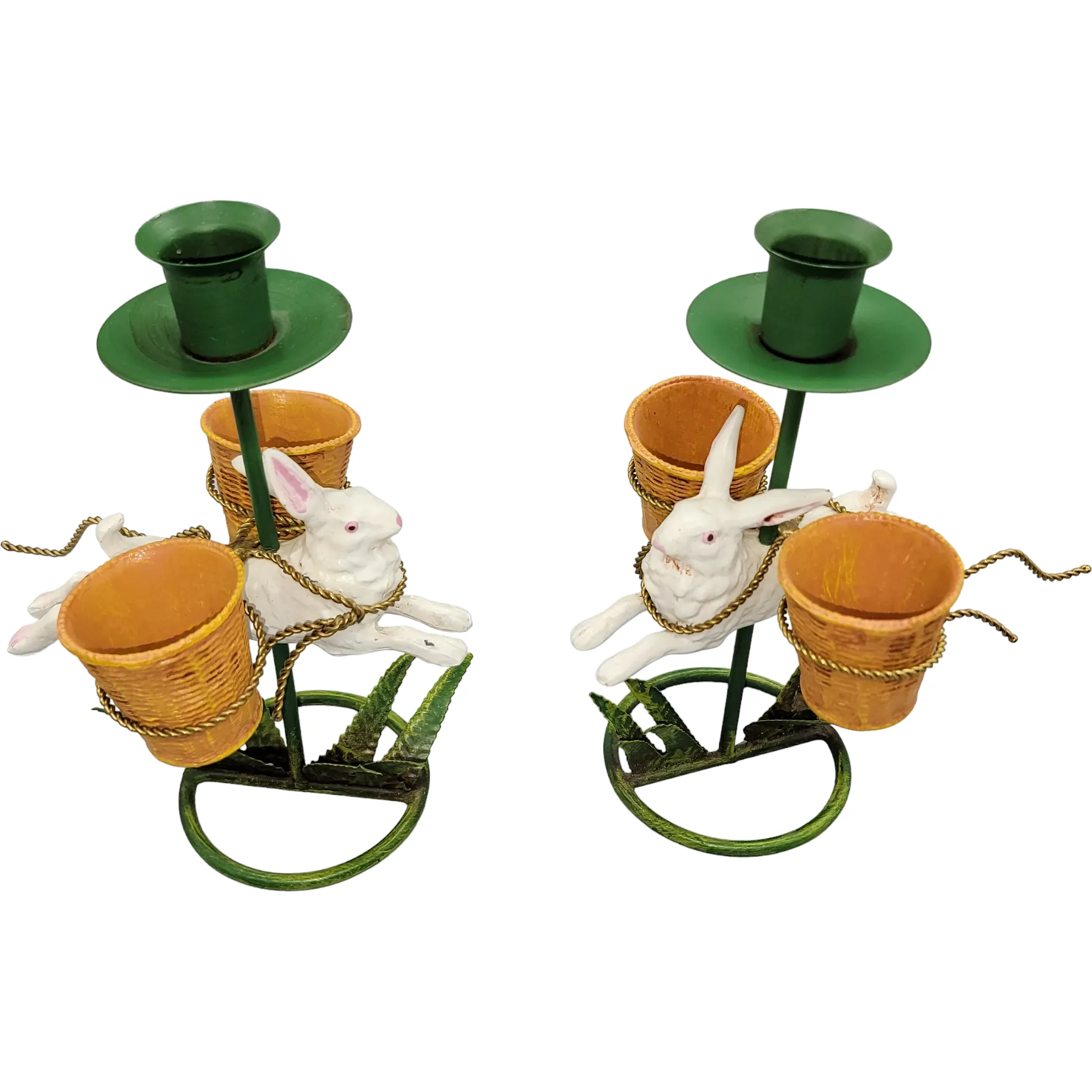Pair Petites Choses Running Rabbit Metal Candlesticks
