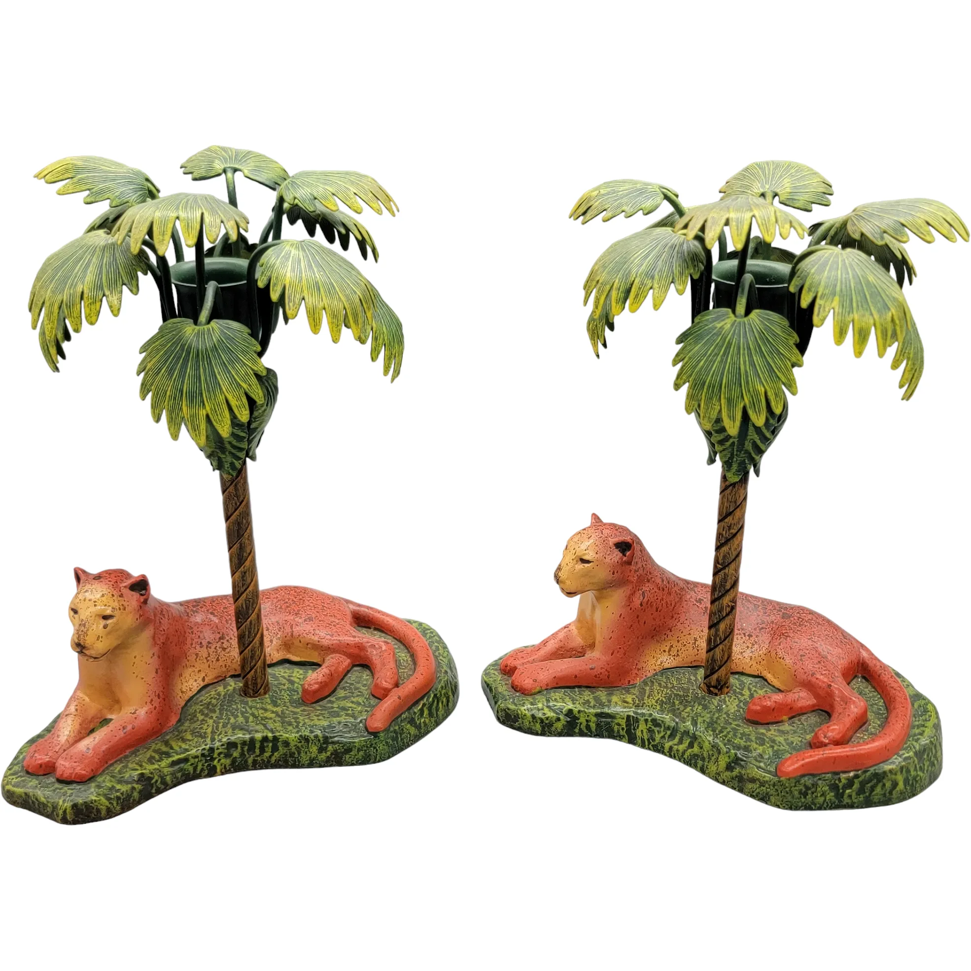 Pair Petites Choses Leopard Lying Down Metal Candlesticks - Big Cat