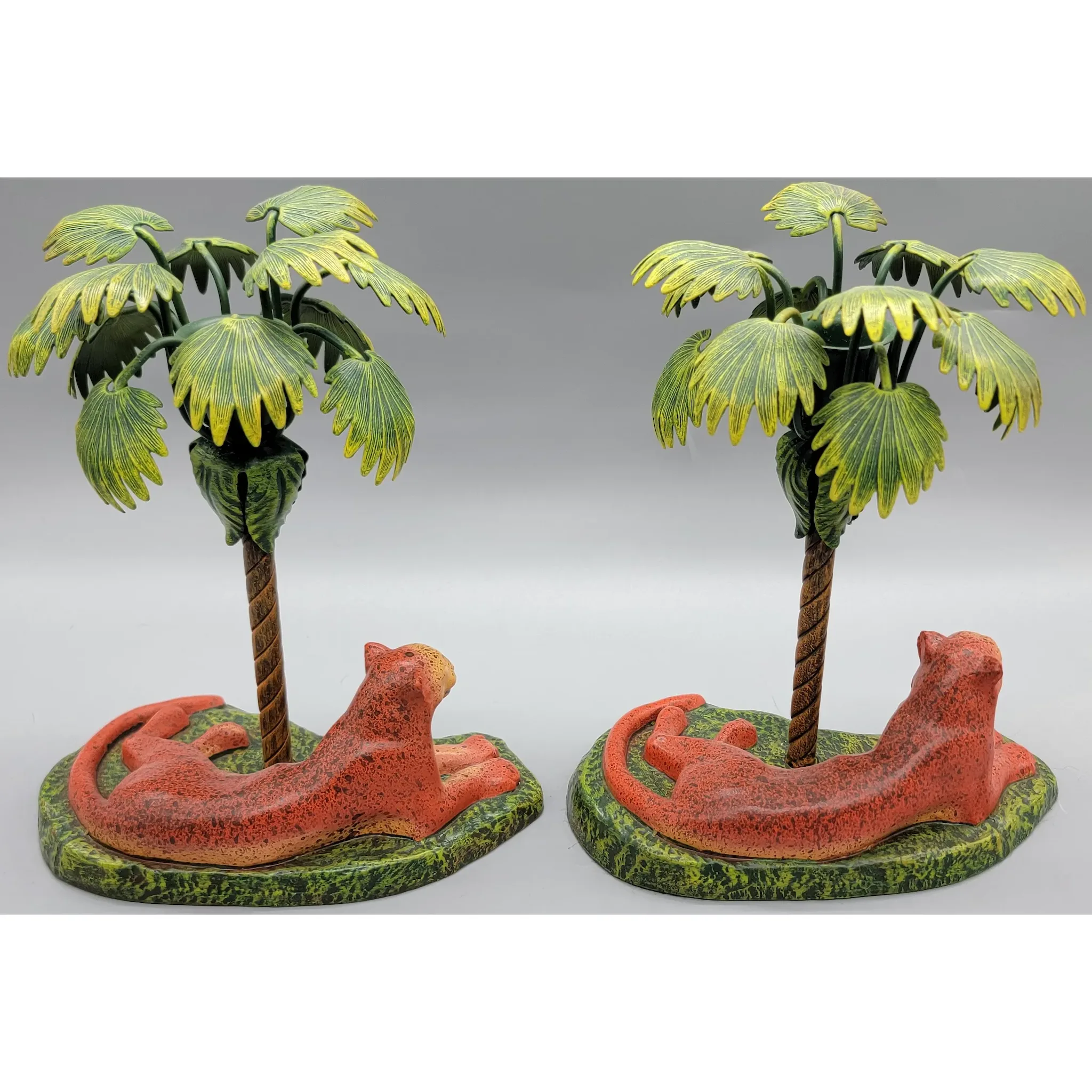 Pair Petites Choses Leopard Lying Down Metal Candlesticks - Big Cat - View 3