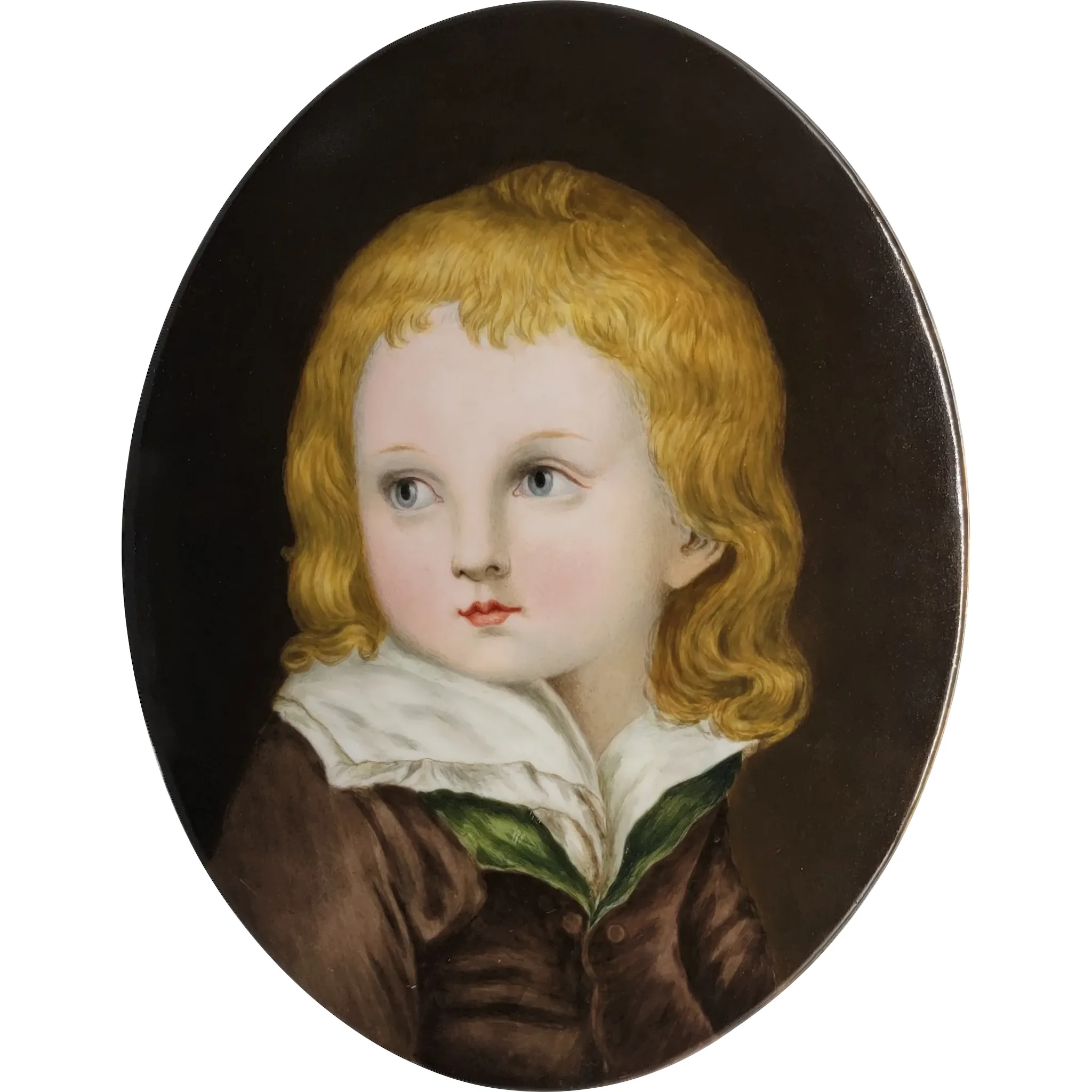 Antique HP Porcelain Plaque - after Christian Lebrecht Vogel - The Artists Children (head of a child) 11"