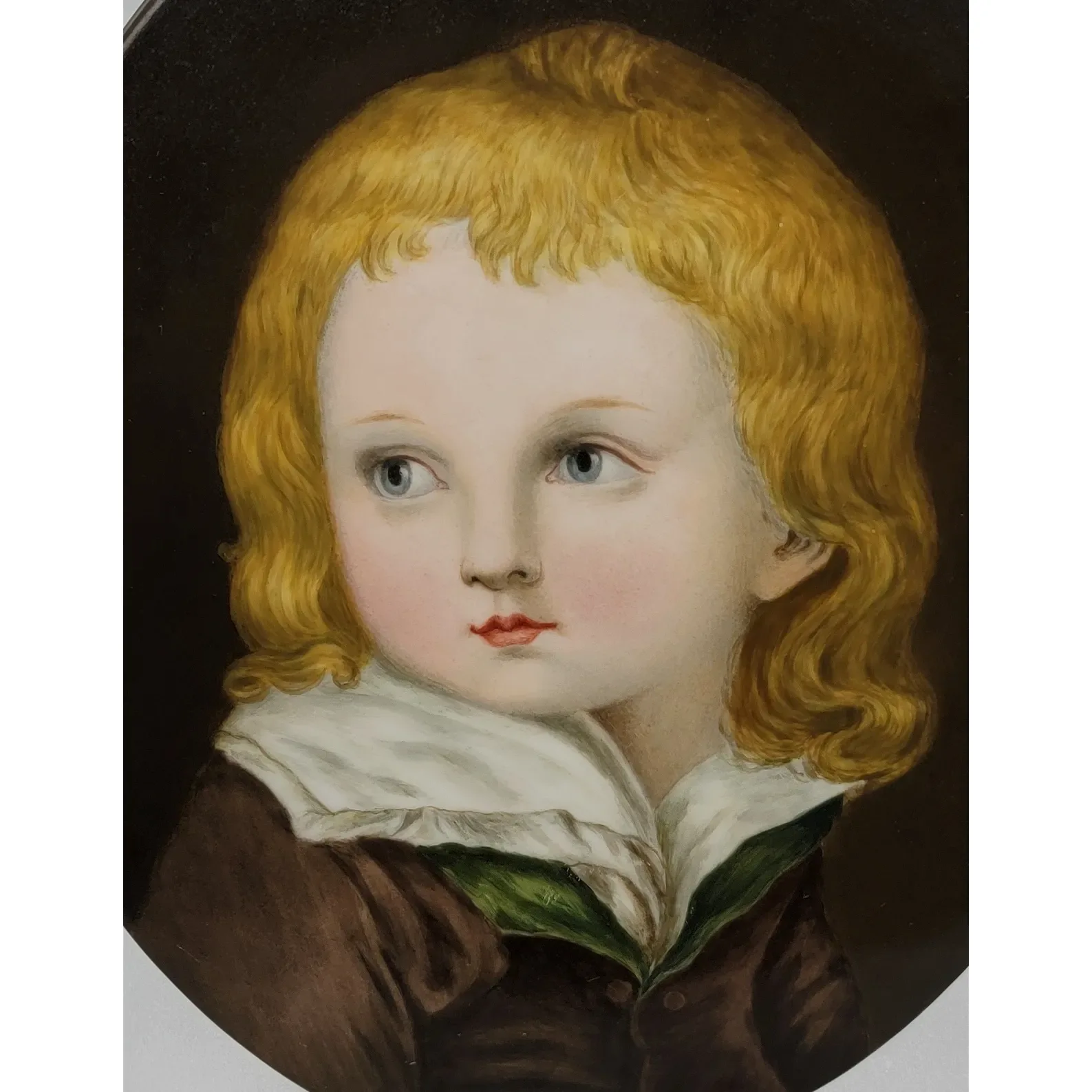 Antique HP Porcelain Plaque - after Christian Lebrecht Vogel - The Artists Children (head of a child) 11" - View 2
