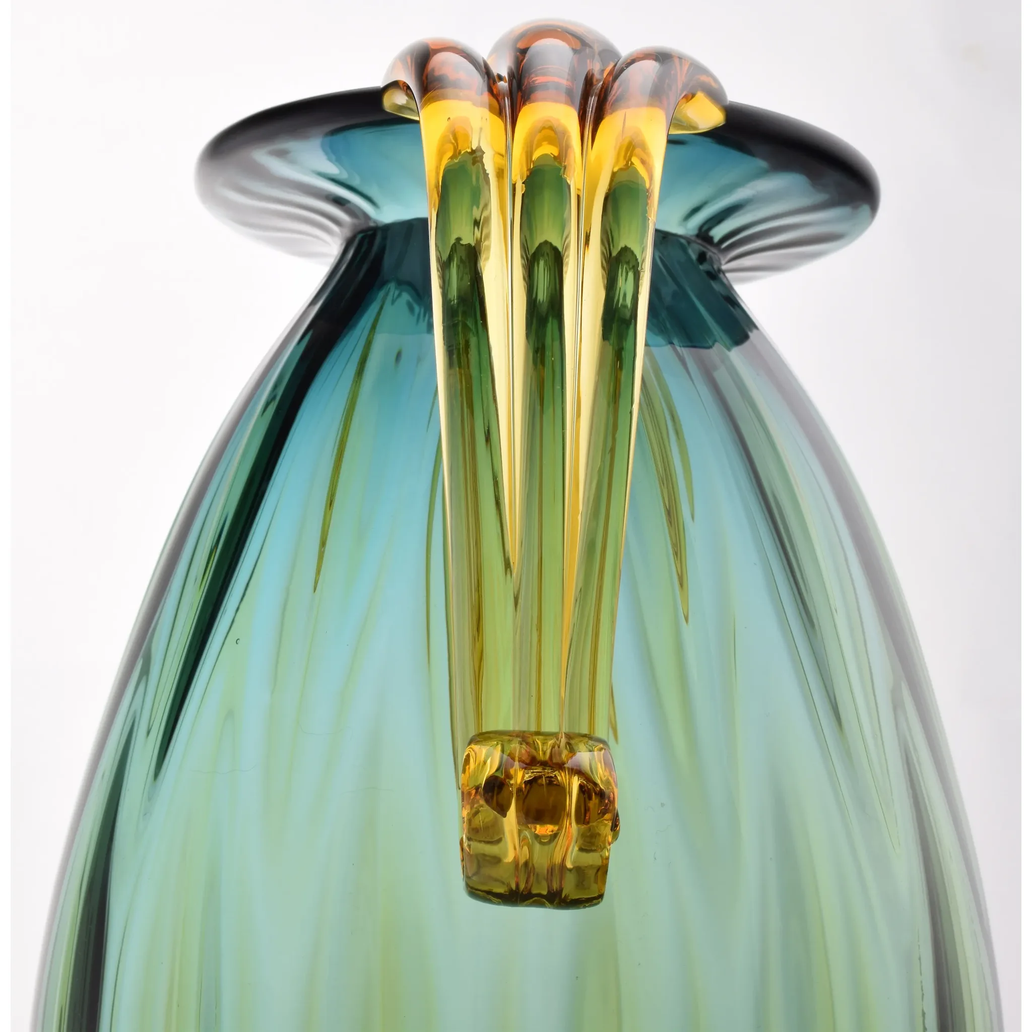 Blenko Glass 2003 Double Handle Vase 9421 - Desert Green / Topaz - View 10