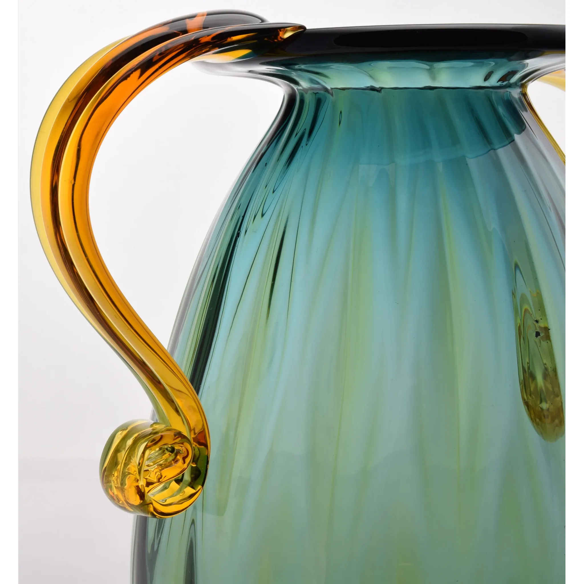 Blenko Glass 2003 Double Handle Vase 9421 - Desert Green / Topaz - View 5