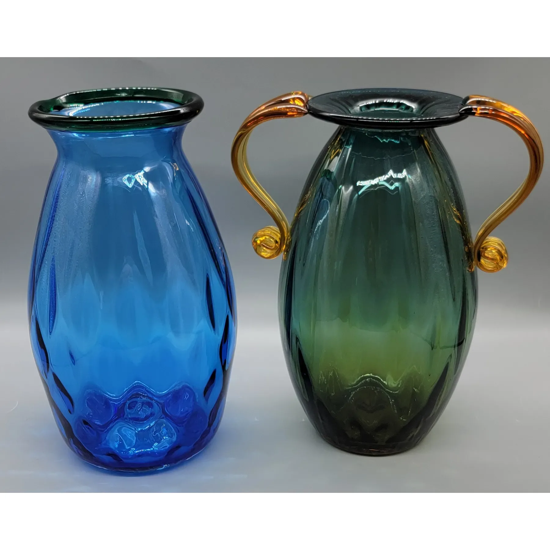 Vintage Blenko vase #9423 in Olive/Cobalt - 1995 - View 9
