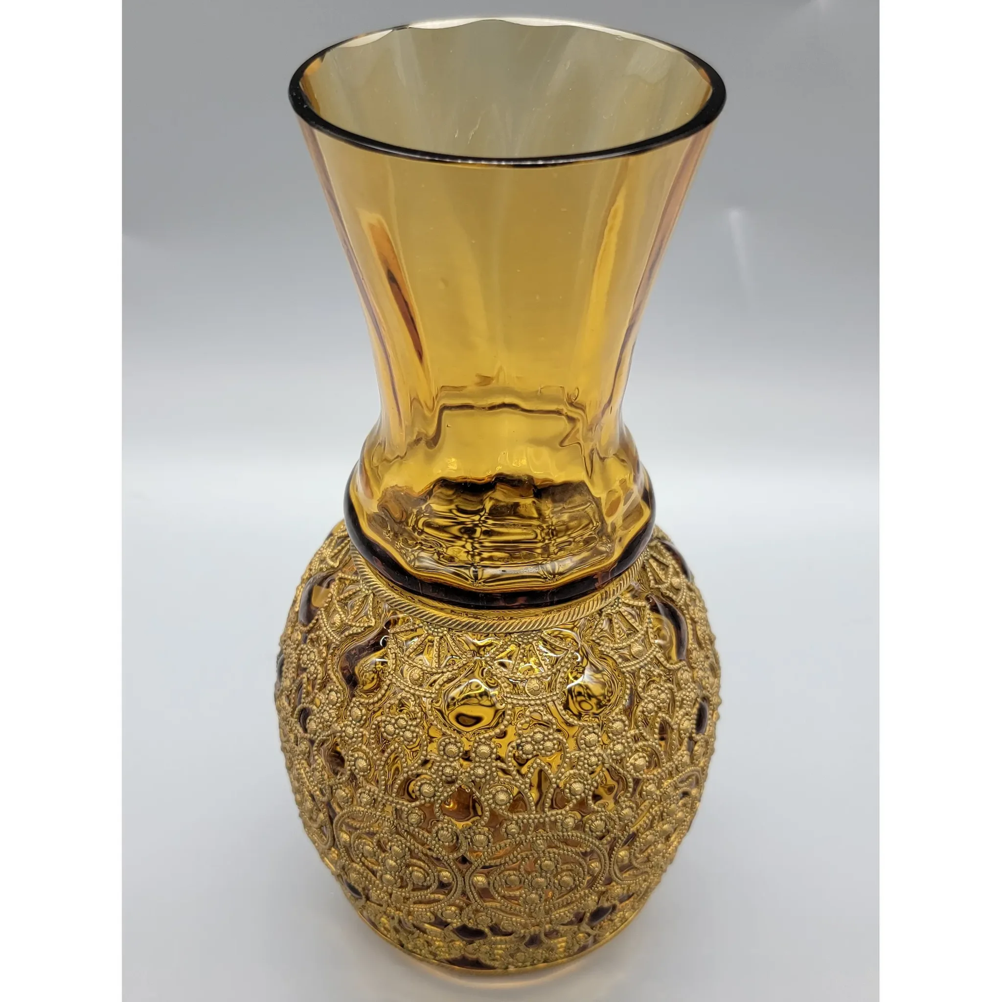 Antique Fritz Heckaert/Adolf Heyden Amber Vase with Brass Filigree - View 2