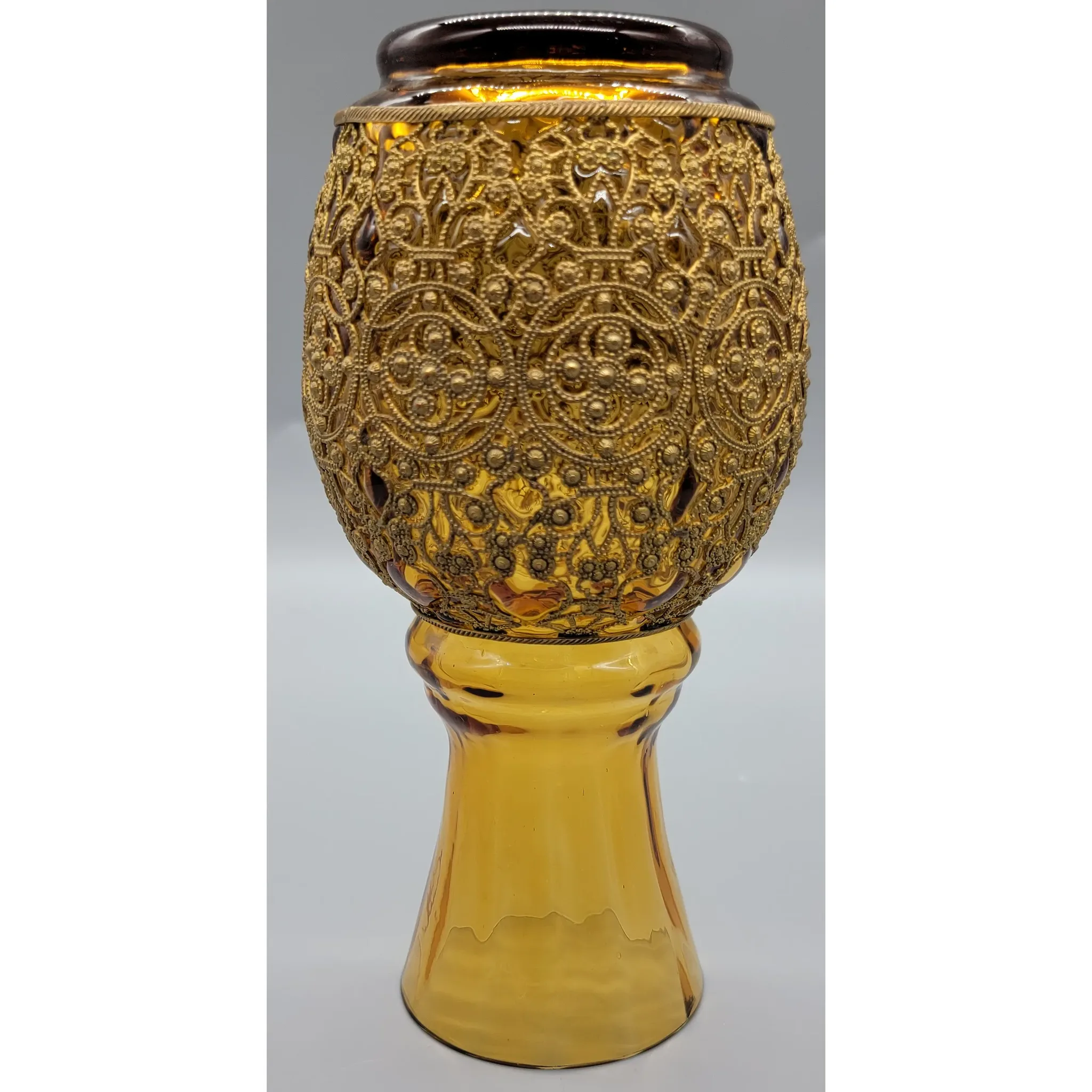 Antique Fritz Heckaert/Adolf Heyden Amber Vase with Brass Filigree - View 5