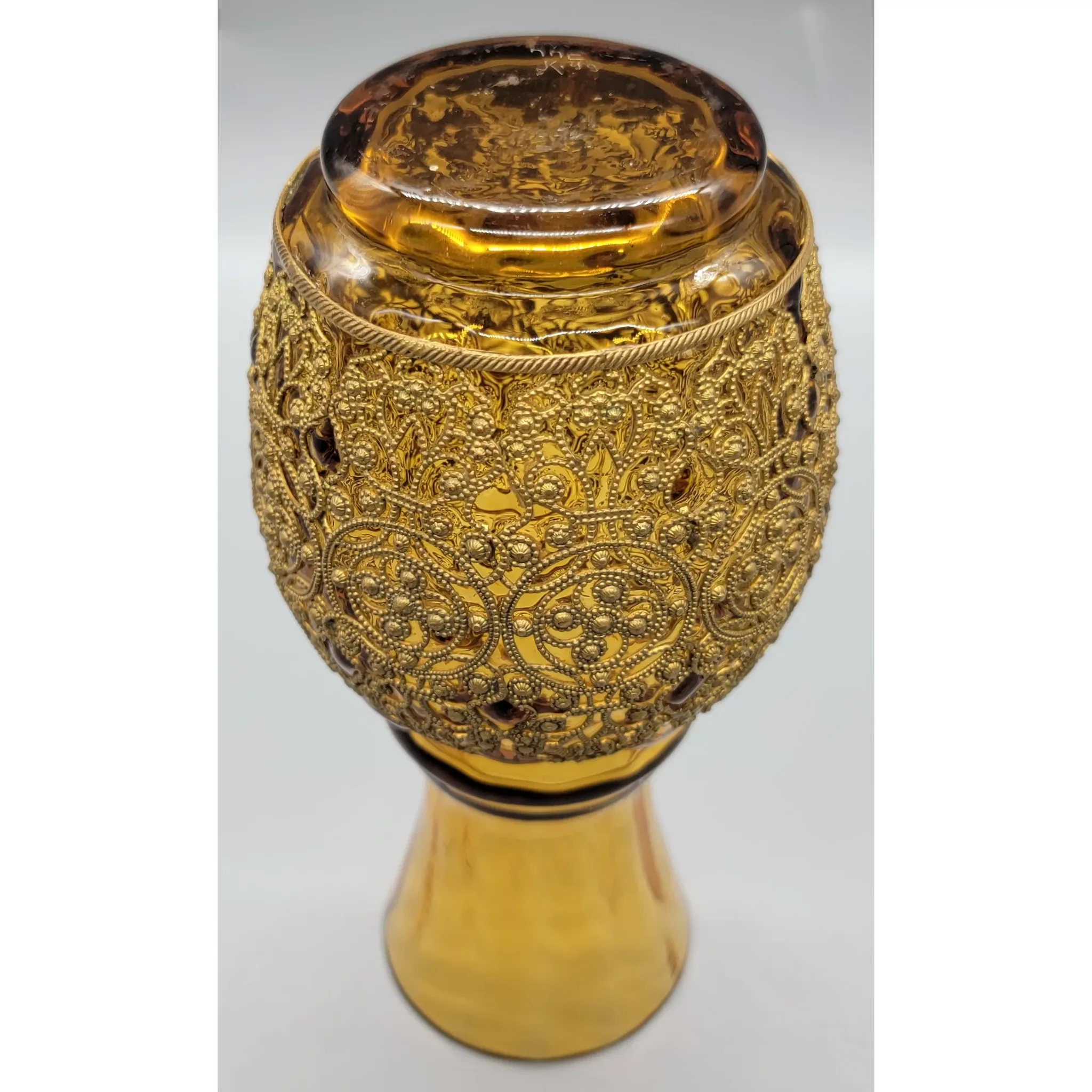 Antique Fritz Heckaert/Adolf Heyden Amber Vase with Brass Filigree - View 6