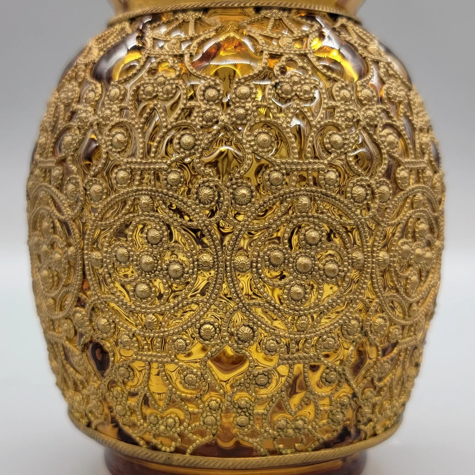 Antique Fritz Heckaert/Adolf Heyden Amber Vase with Brass Filigree - View 7
