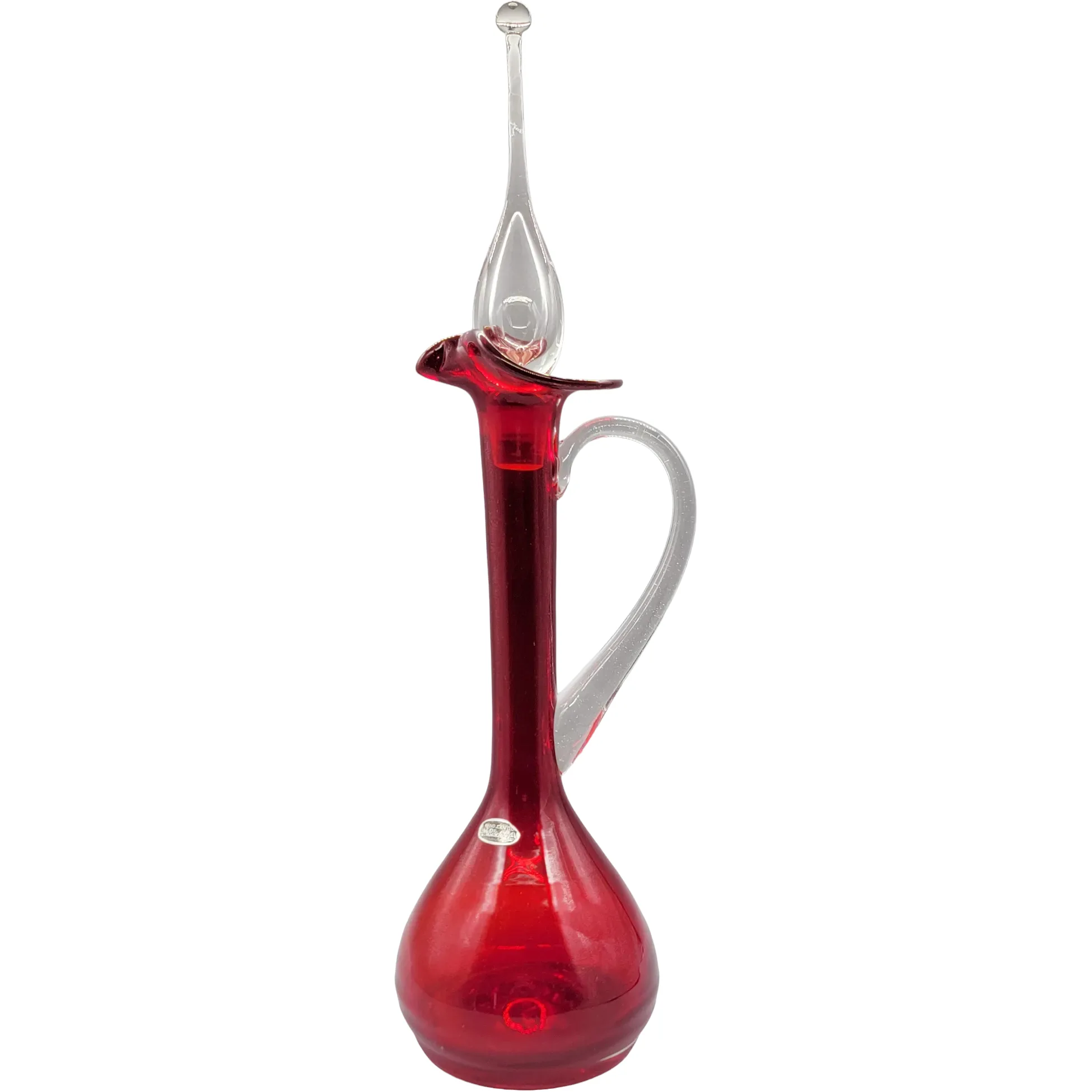 Mid Century Modern MCM Tall Bischoff Ruby Red Glass Decanter