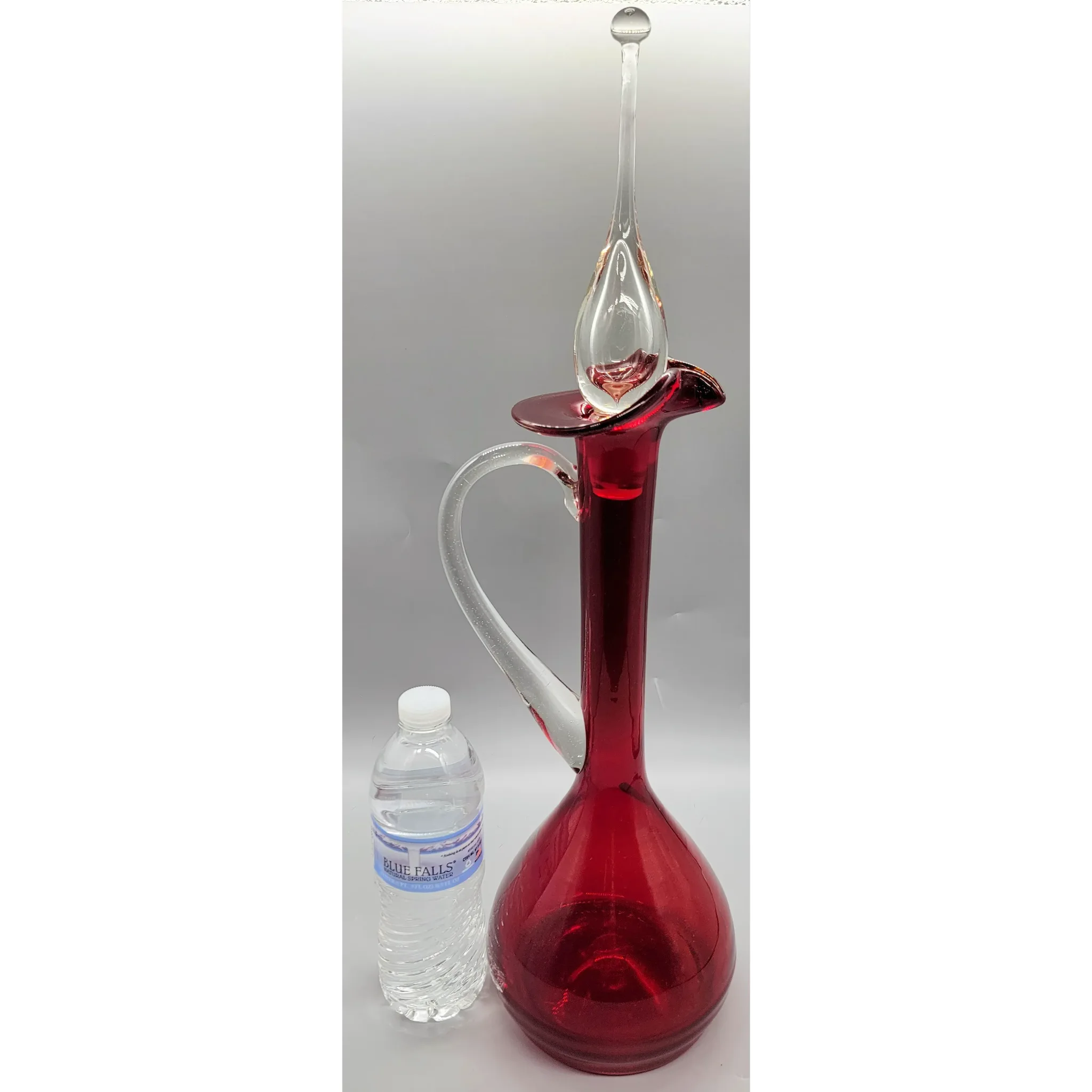 Mid Century Modern MCM Tall Bischoff Ruby Red Glass Decanter - View 2
