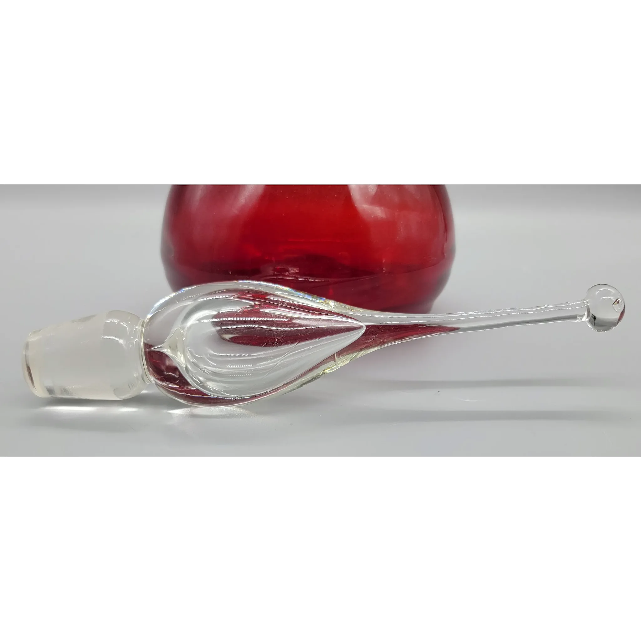 Mid Century Modern MCM Tall Bischoff Ruby Red Glass Decanter - View 5
