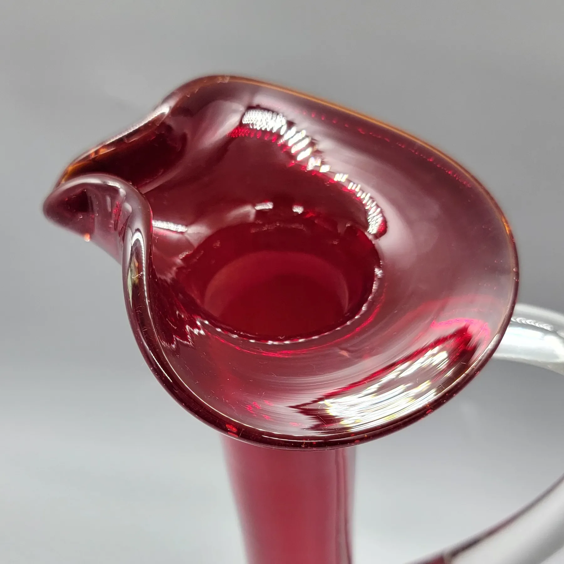 Mid Century Modern MCM Tall Bischoff Ruby Red Glass Decanter - View 6