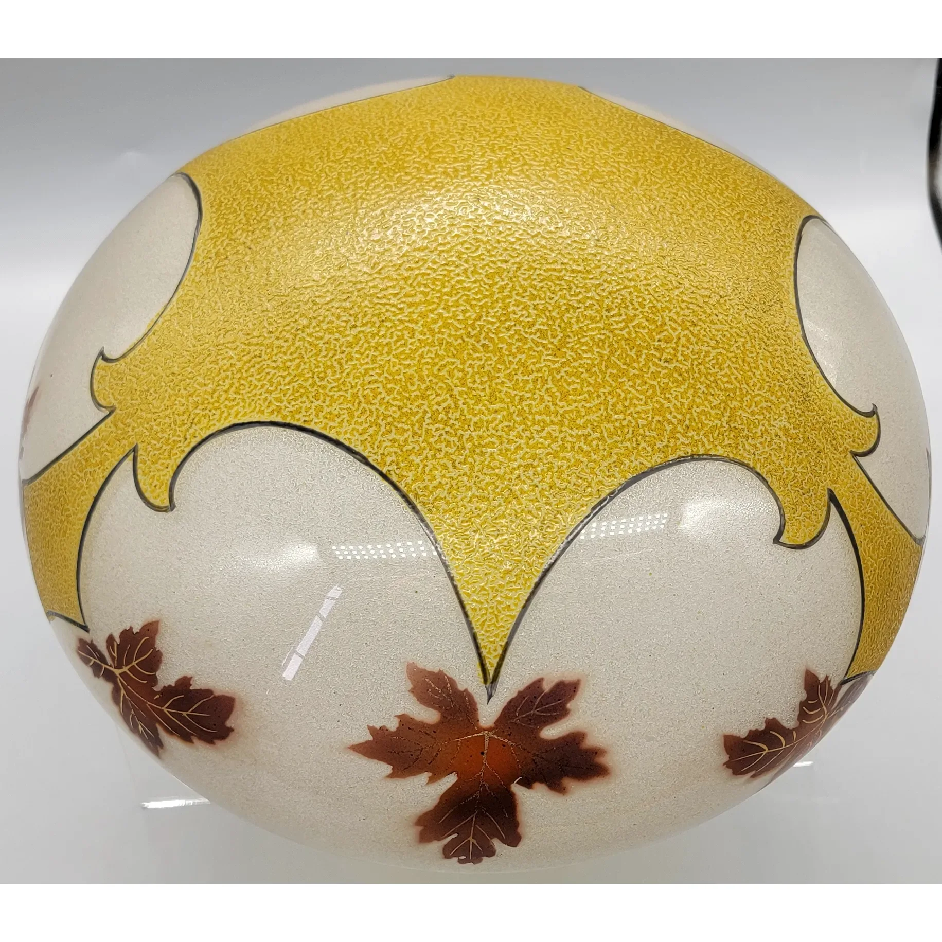 Antique Glass Dome / Mushroom Lamp Shade - Maple Leaf Decoration - View 3