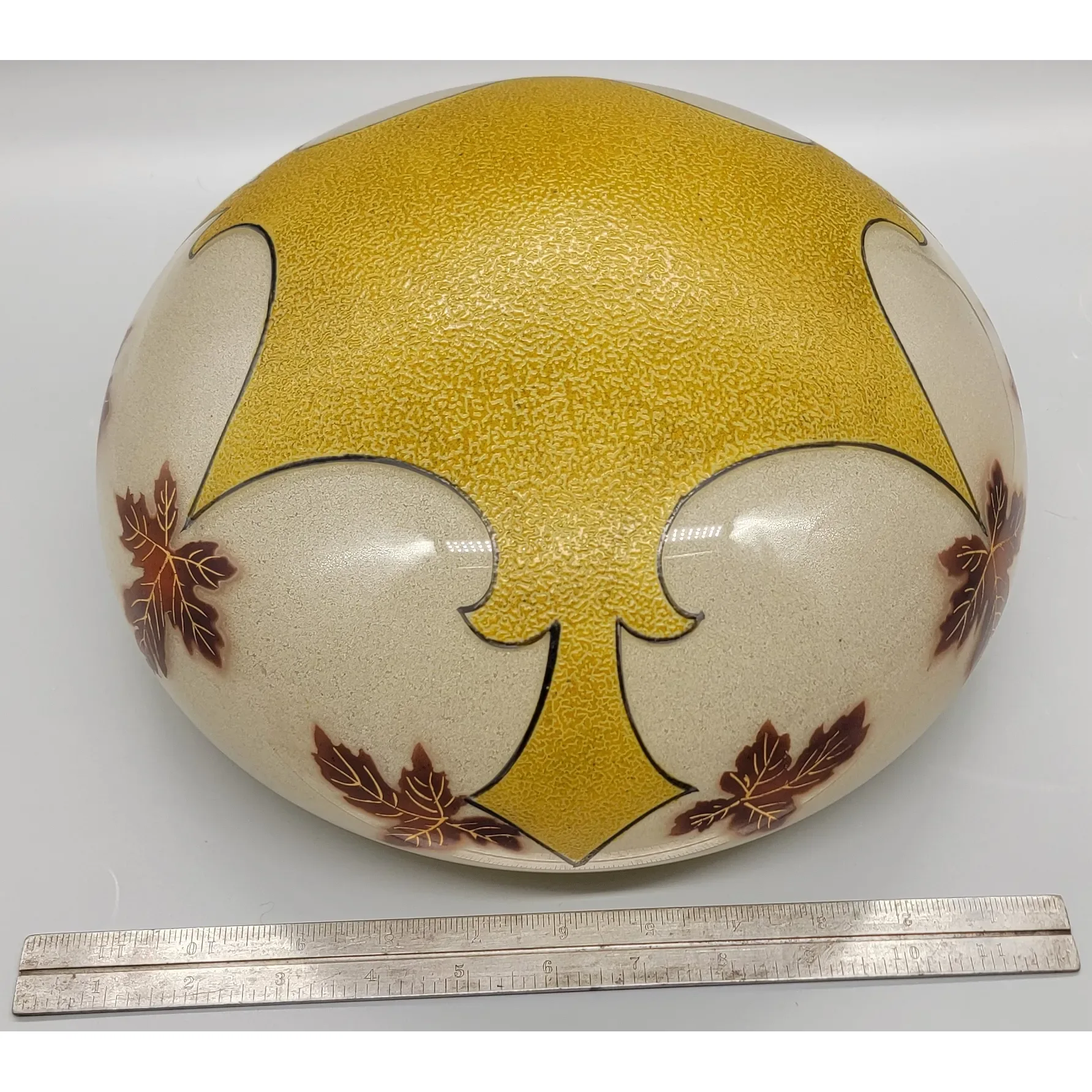 Antique Glass Dome / Mushroom Lamp Shade - Maple Leaf Decoration - View 5