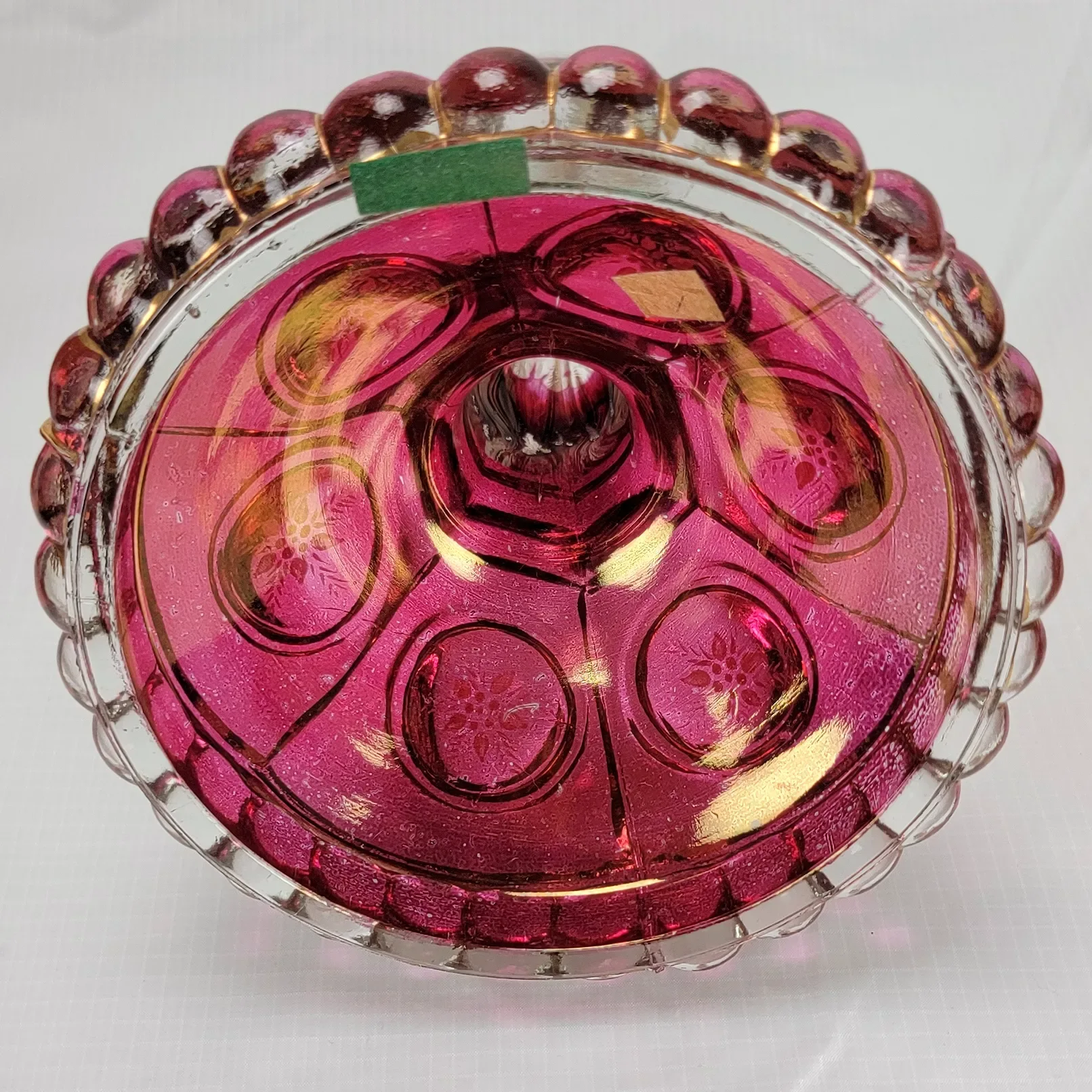 Pair Antique Baccarat Ruby Stained Medallion Hurricane Candlesticks - View 19