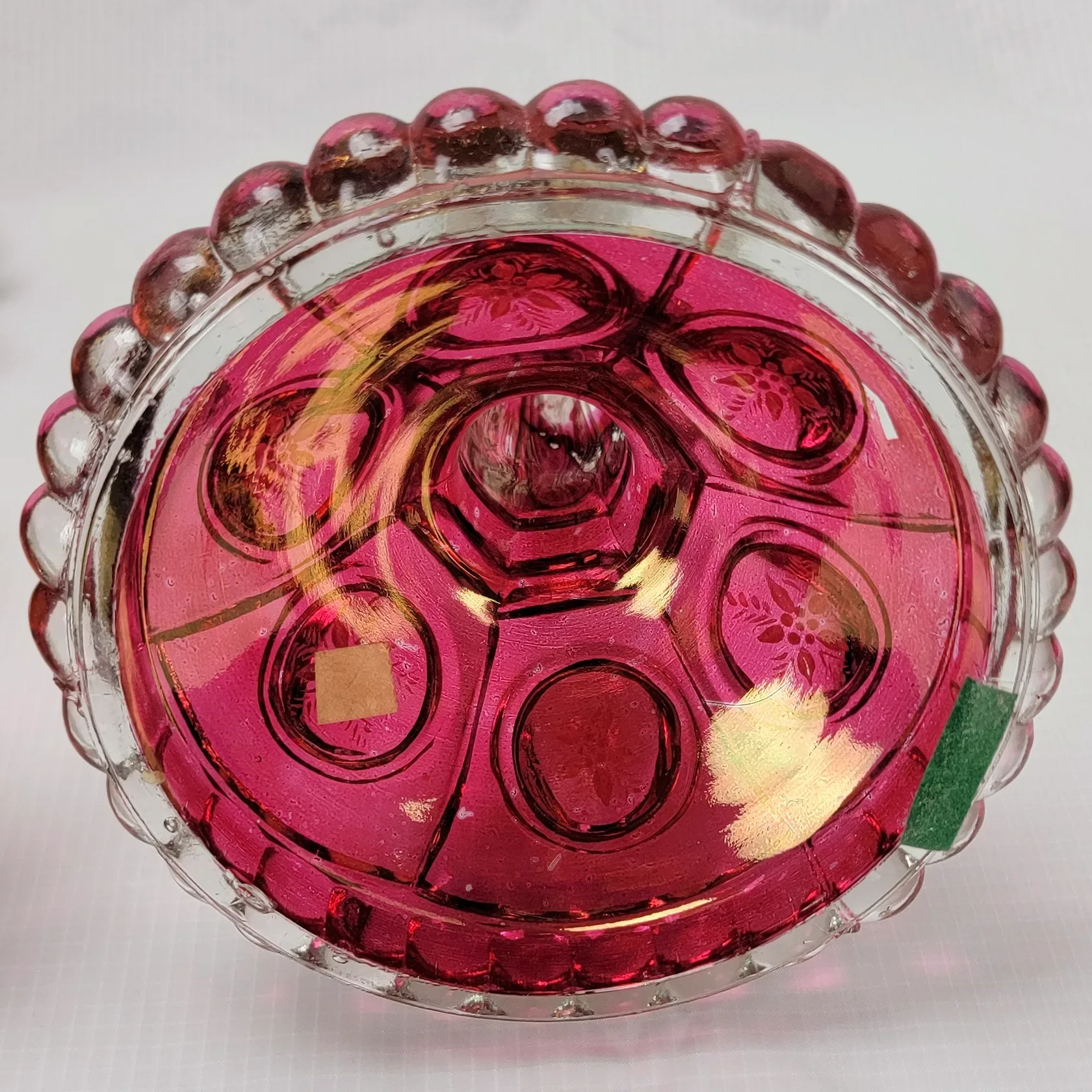 Pair Antique Baccarat Ruby Stained Medallion Hurricane Candlesticks - View 20