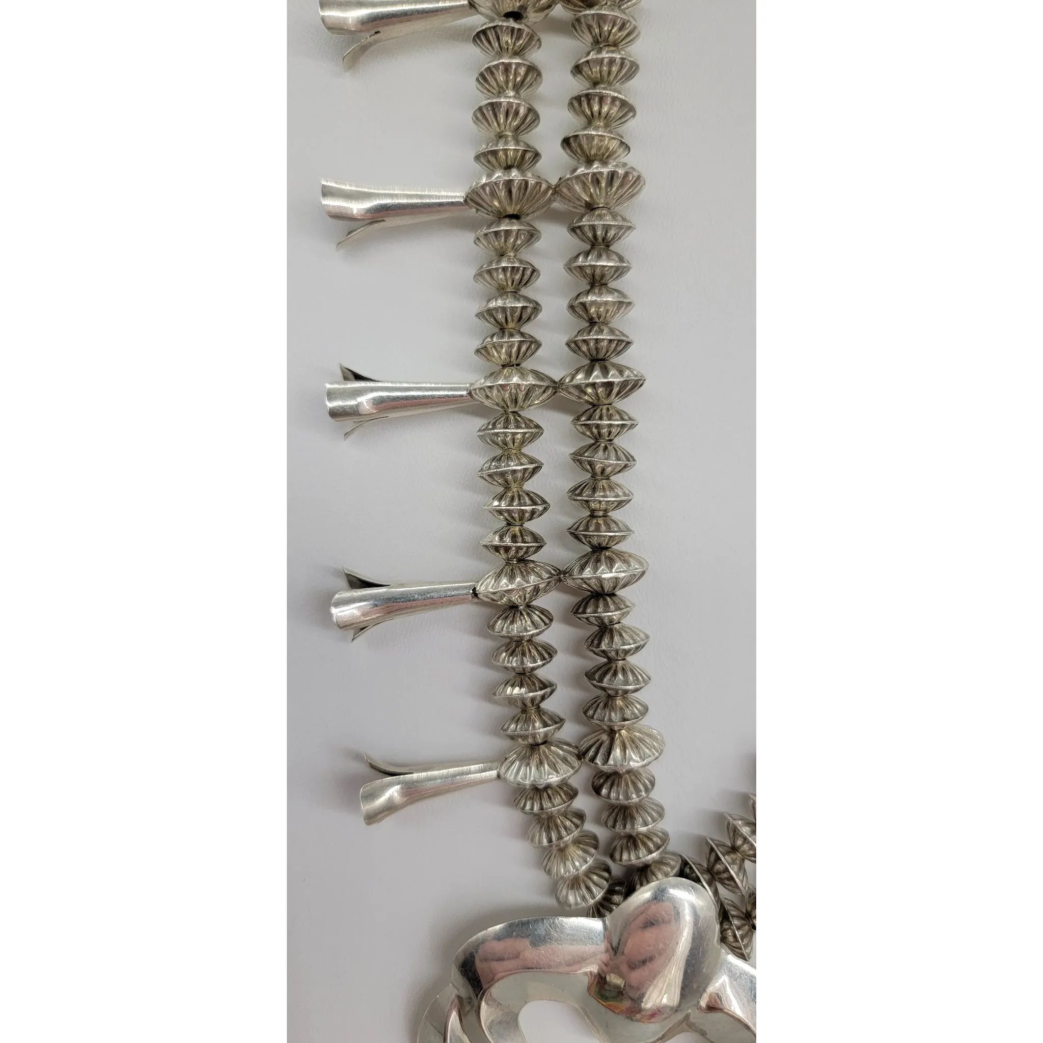 Vintage Southwestern Sterling Silver Squash Blossom Necklace - View 12