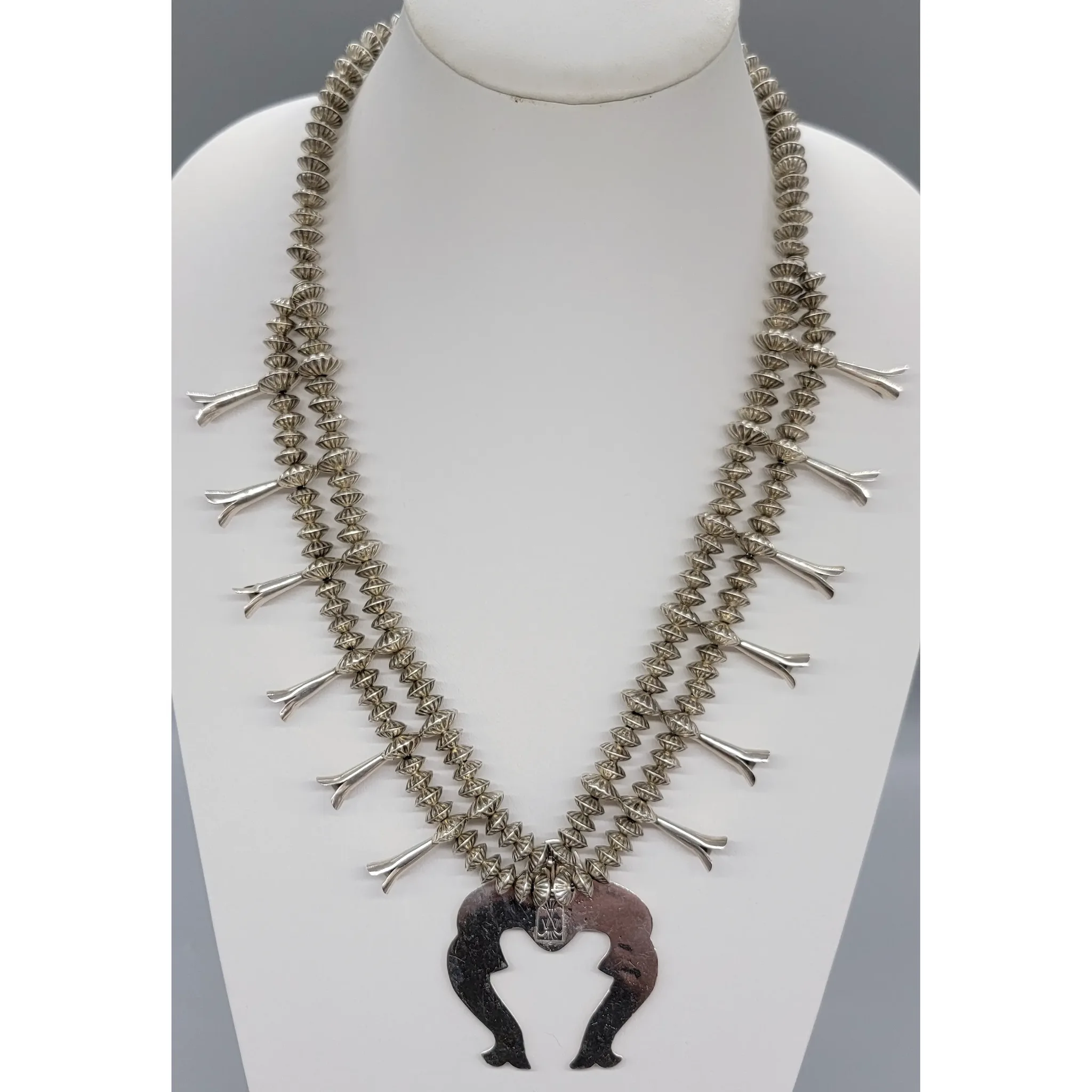 Vintage Southwestern Sterling Silver Squash Blossom Necklace - View 2