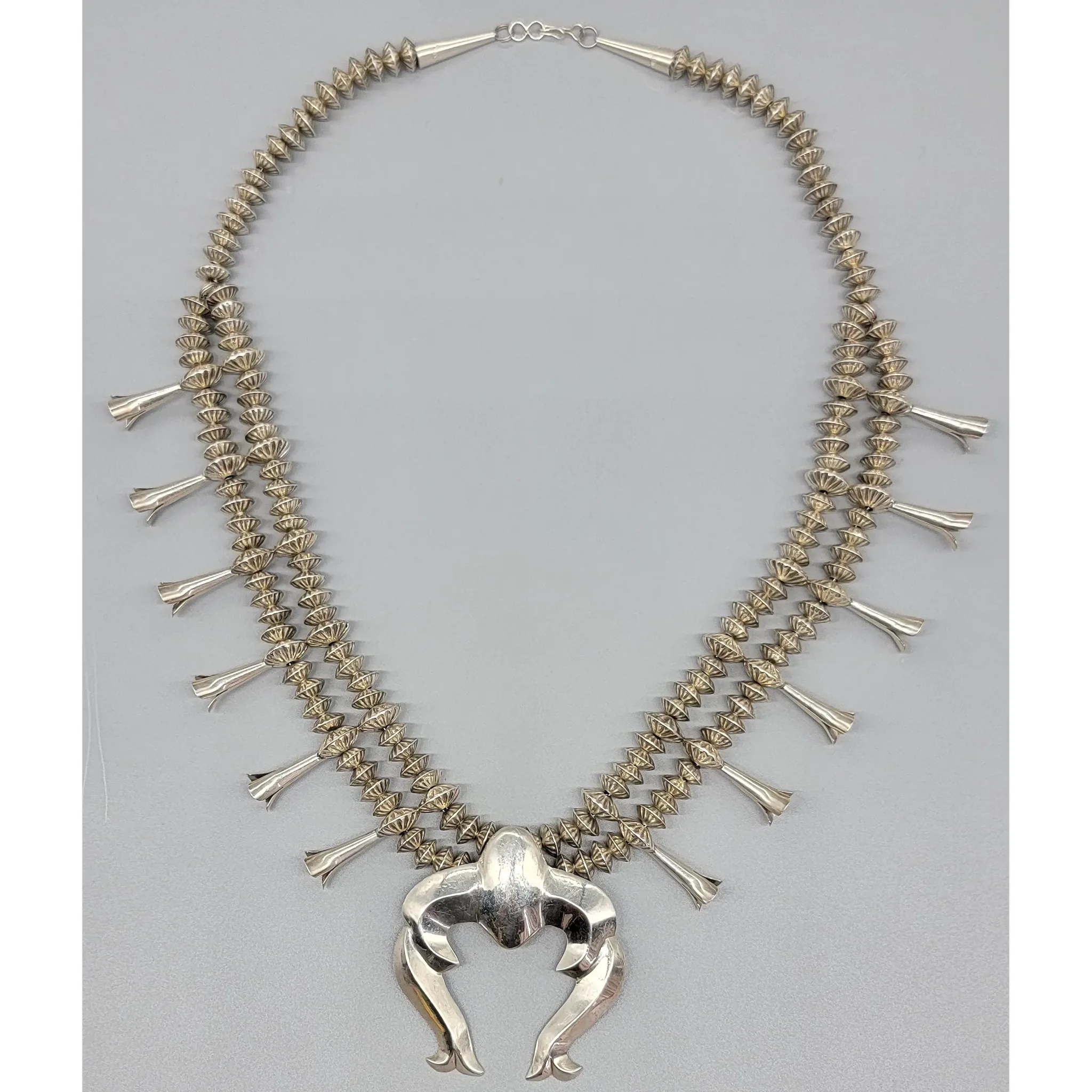 Vintage Southwestern Sterling Silver Squash Blossom Necklace - View 4
