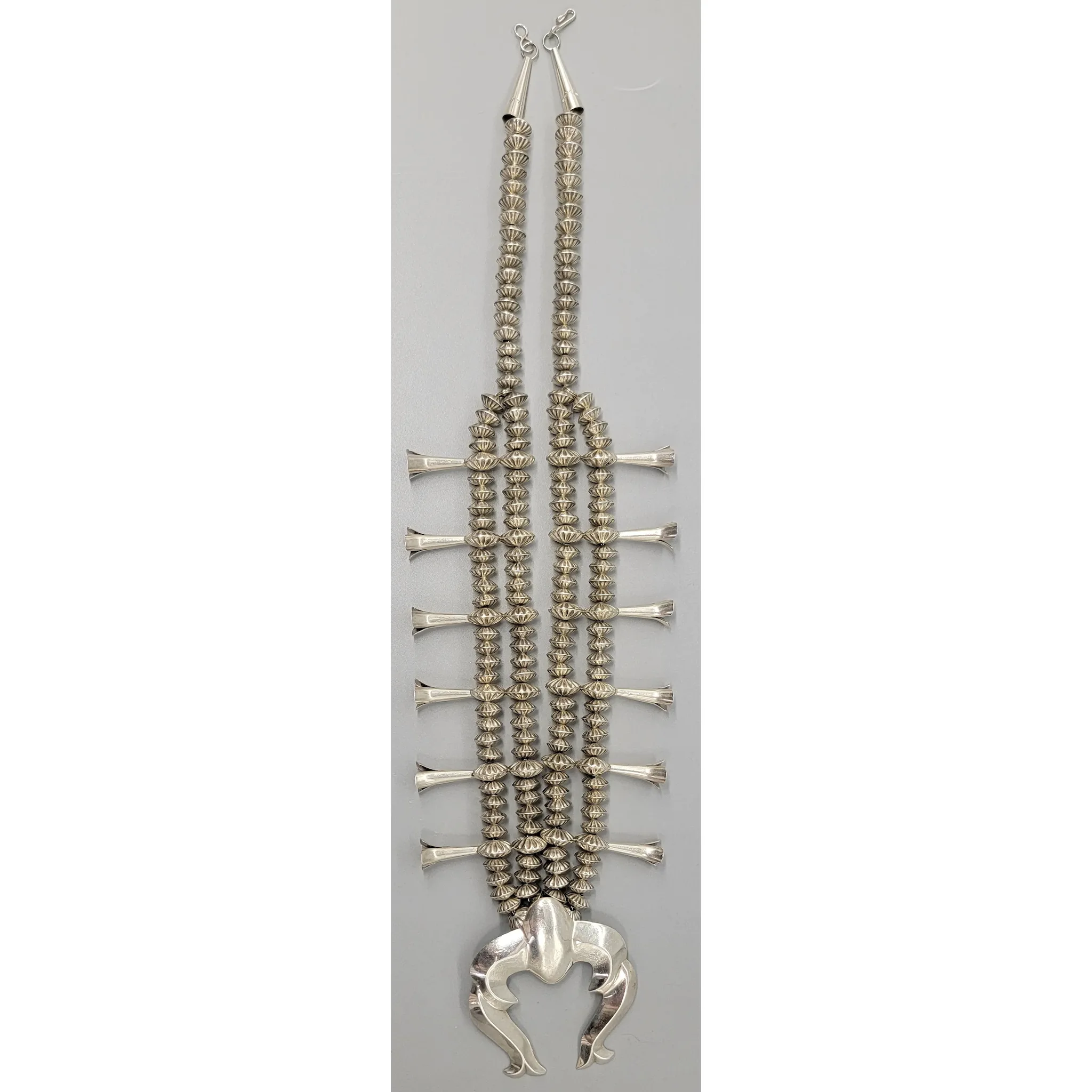 Vintage Southwestern Sterling Silver Squash Blossom Necklace - View 5
