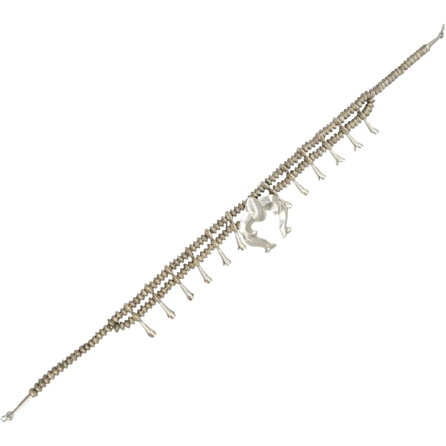 Vintage Southwestern Sterling Silver Squash Blossom Necklace - View 6