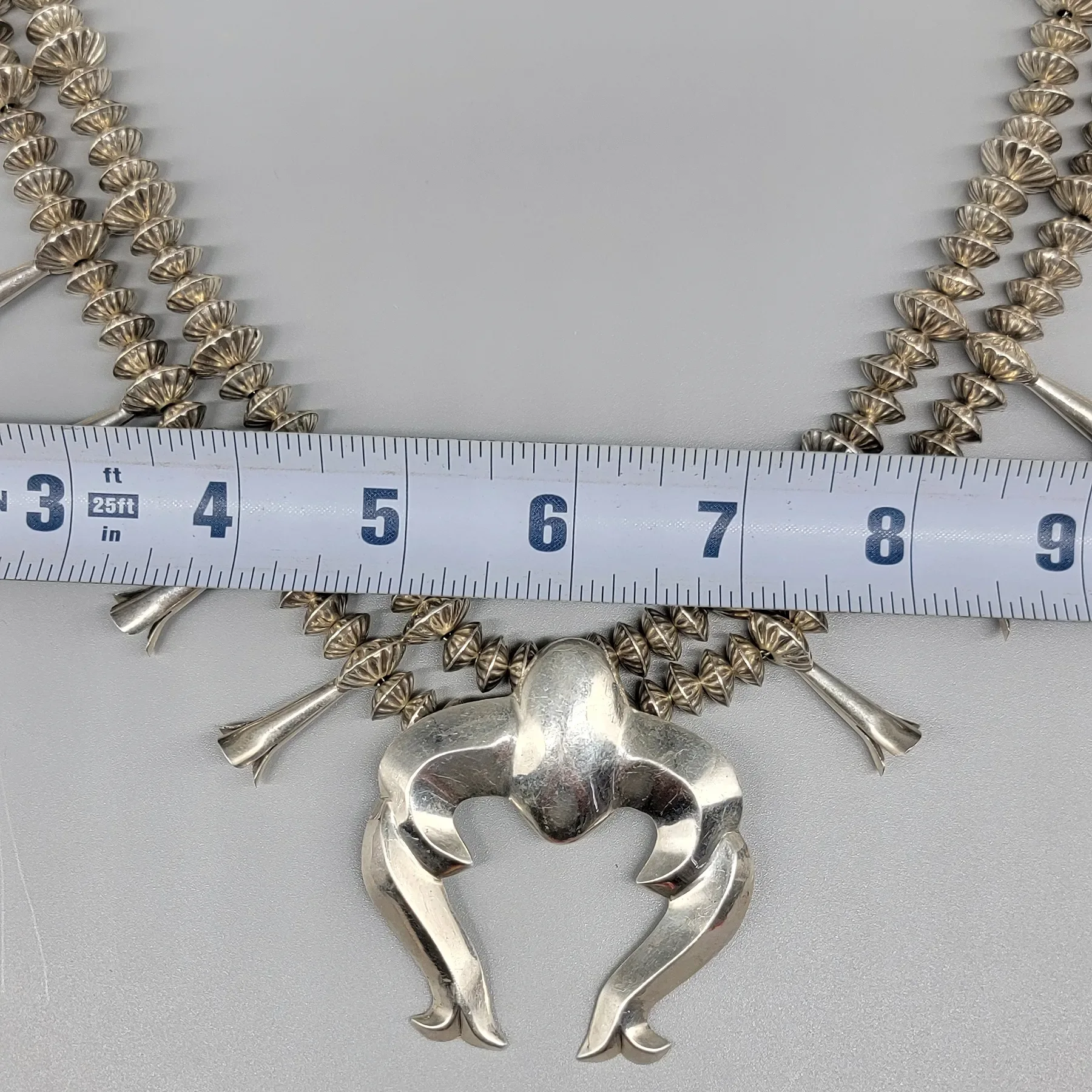 Vintage Southwestern Sterling Silver Squash Blossom Necklace - View 8