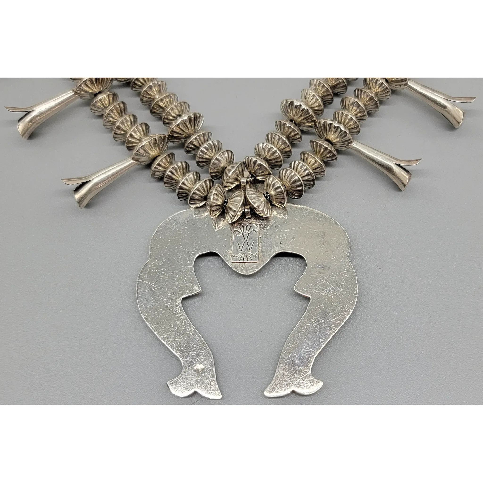 Vintage Southwestern Sterling Silver Squash Blossom Necklace - View 9